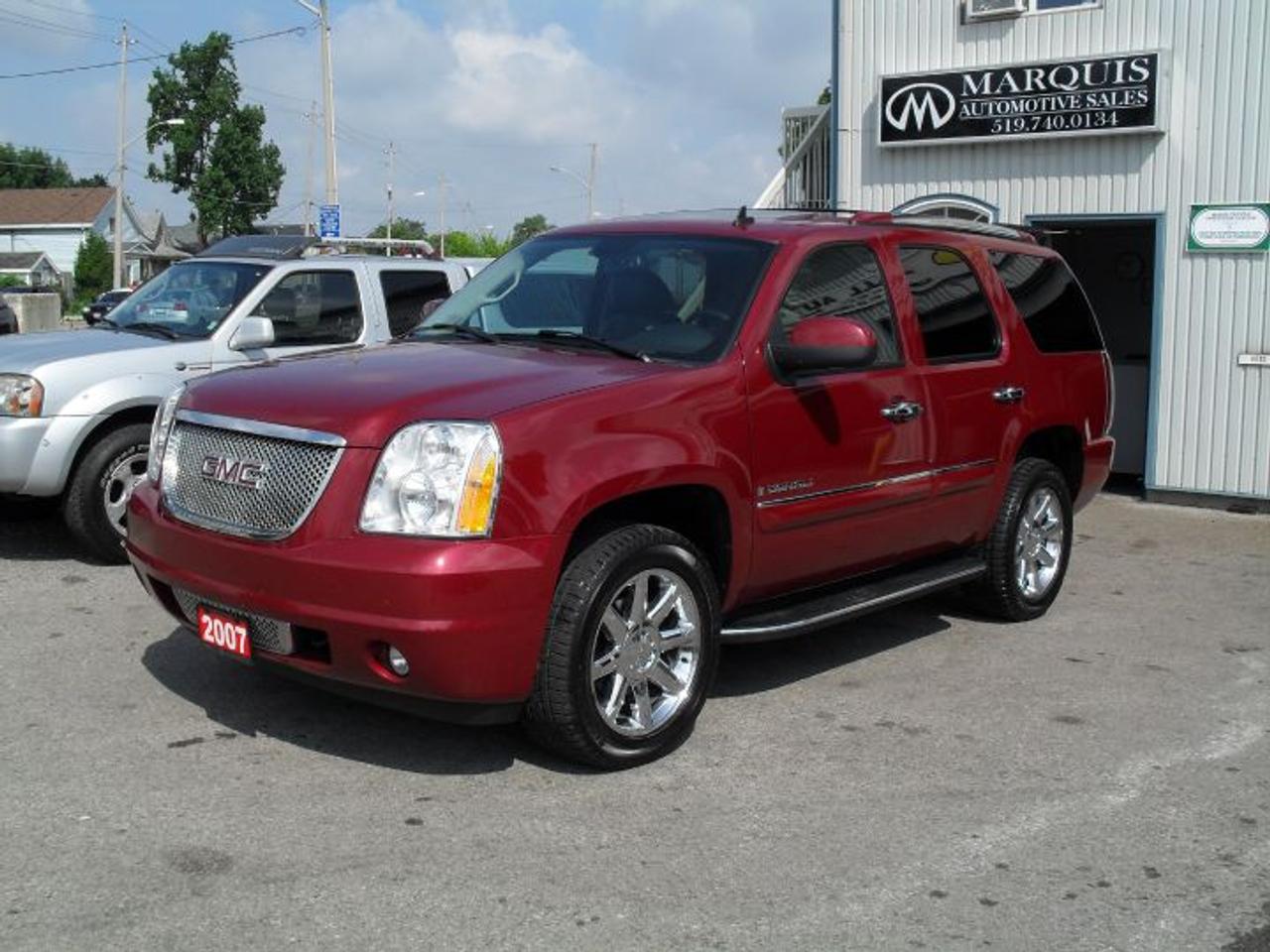 FEAST your EYES on this STUNNING PREMIUM YUKON DENALI!!!  This ONE OWNER GM CANADA lease return is SIMPLY SPECTACULAR and loaded to the MAX including the VORTEC 6.2 V8, power moonroof, power tailgate, NAVIGATION, BACKUP CAMERA, DVD, heated power folding rear seats, 20 CHROME WHEELS, auto-start and so much more.  Only 129,585 careful KMS. 30,000kms of FACTORY POWERTRAIN WARRANTY REMAINING!! BEST OF ALL??? you can OWN this DENALI for only $240 bi-weekly for 84 months with $0 DOWN including all taxes and fees O.A.C.