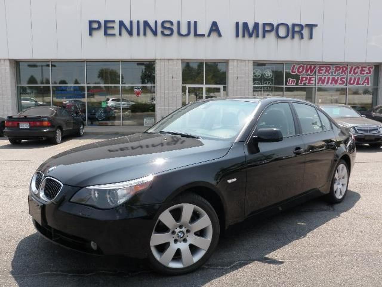 Description: 2006 BMW 530XI SPORT PACKAGE AWD 79634 km, 3L,  6 cyl. , A/C, - Premium Sound System, power memory leather Heated Seats, Sunroof,Traction control and All wheel drive.  Very clean, odour free non smoker car.  Real leather, alloys, Automatic.  Just in.  Lease available 2 years $899.00 all taxes and fees included with zero down.
full comprehensive extended warranty available for additional four years.  Fully inspected, service records, clean clean documented history, a must see.  Call to book a test drive today.  BMW Service, Parts, Accessories, lease, finance including 2011 model year.
$29,995.  Taxes extra. sales@peninsulaimports.com .  
416 410 9465   1-800 999 1209. www.peninsulaimports.com