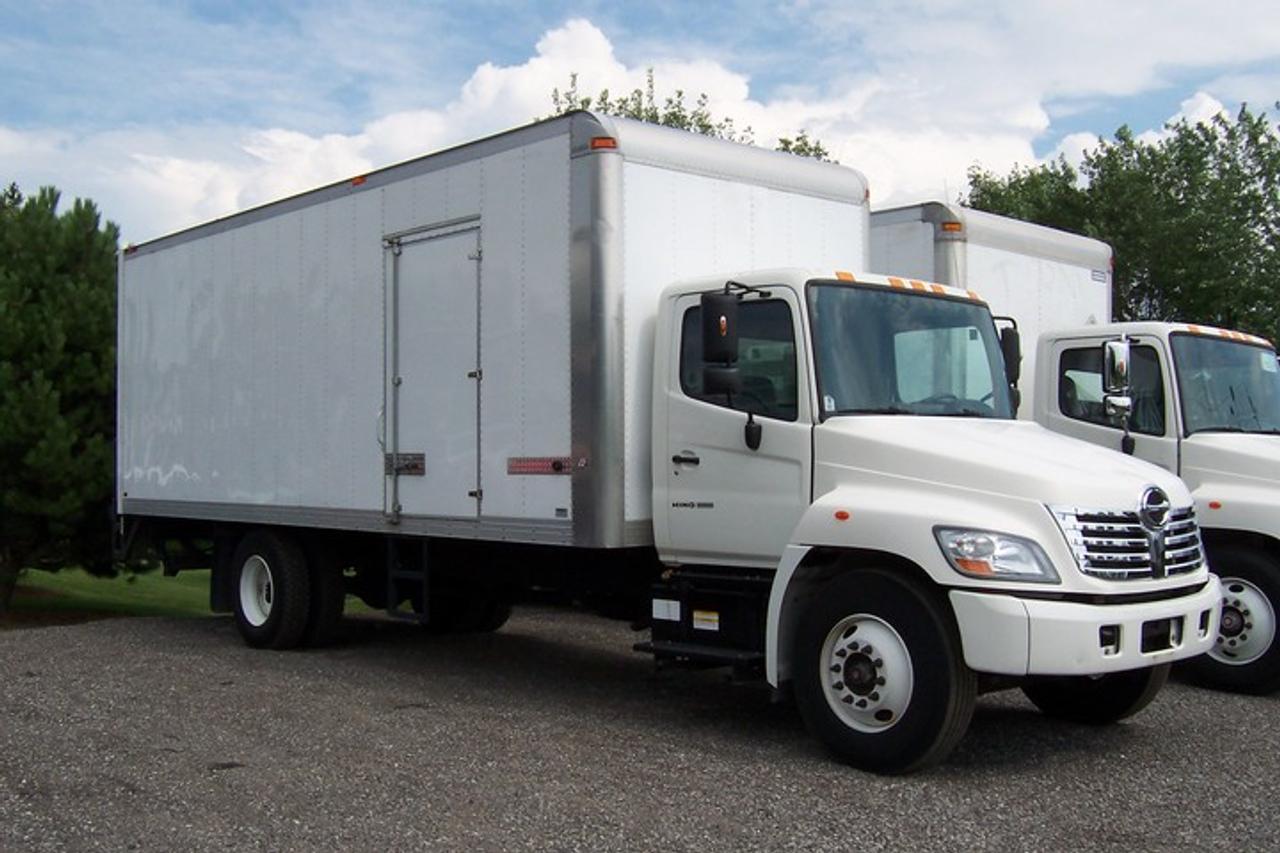 2008 HINO 268, 24ALUMINUM BOX WITH A SIDE DOOR & ROLL UP REAR DOOR 3500 LB POWER REAR GATE WITH A WALK UP RAMP ALSO, THE BOX IS 24X 102W. & 96 H. LEASE TO OWN, O.A.C.