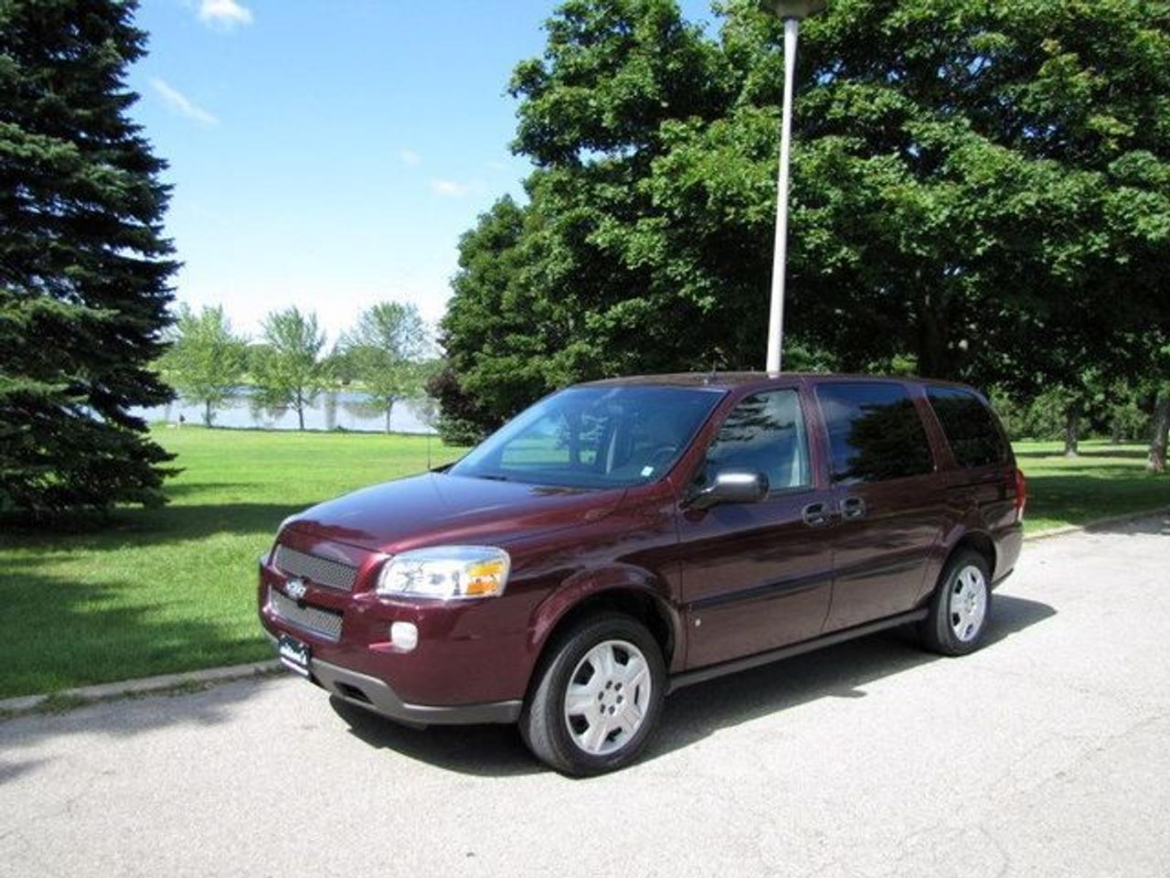 This 2006 Chevrolet Uplander LS EXTENDED! NEW TIRES!! QUADS!!! GM LEASE RETURN! Van features a 3.5L V6 SFI 6 cyl Gasoline engine. It is equipped with a Automatic transmission. The vehicle is Burgundy with a Grey Cloth interior. It is offered with the remaining factory warranty. Over 400 BETTER used cars in stock!! PLEASE CALL 1-866-348-8146 5.99% Financing + no payments up to 6 months available on approved credit!! Free Trial Exchange!! A+ Better Business Bureau rating!! Voted Guelphs Favourite dealer 2004-2009!! Since 1961. Taxes, licensing, and $5.00 OMVIC fee are extra. Call for details on our Free Trial Exchange! Thank you for considering Wilsons!!! Please call 1-866-348-8146. - This Chevrolet is in Excellent overall exterior condition, Excellent overall interior condition, Cloth seats - Air Conditioning, Cruise Control, Tinted Windows, Power Steering, Power Windows, Power Door Locks, Power Mirrors, Leather Steering Wheel, Clock, Tachometer, Tilt Steering Wheel, Driver Airbag, Passenger Airbag, Keyless Entry, ABS Brakes, Rear Defogger, Intermittent Wipers, AM-FM, CD Player, Wheels, Cloth Interior Surface, OnStar - Contact The Internet Department at 866-738-6045 or leads@markwilsonsbetterusedcarstc.dealer.com for more information. -