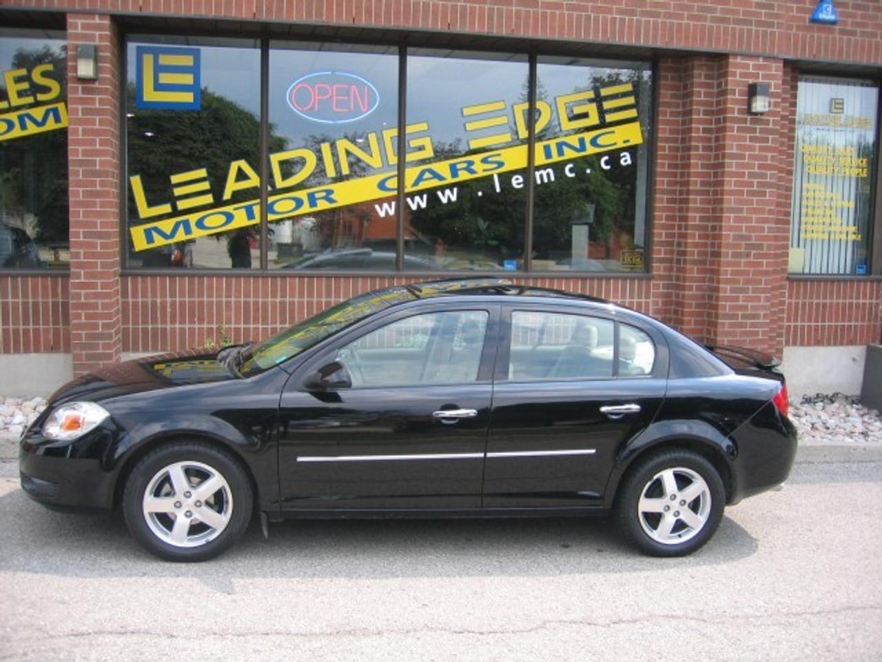 JUST ARRIVED,FULLY LOADED.BLACK ON TAN LEATHER.CHEVY COBALT LT.STEERING WHEEL CONTROLS.PIONEER SOUND,POWER OPTIONS AND HEATED SEATS,AND ONLY 53K!!A MUST SEE THAT WON`T LAST.SCHEDULE YOUR TEST DRIVE TODAY AT LEADING EDGE.OUR VEHICLES ARE TRADE-INS AT LOCAL NEW CAR DEALERS. EACH ONE IS HAND PICKED AND APPROVED BY THE LEADING EDGE SALES TEAM. FULL HISTORY IS AVAILABLE FOR ALL OUR VEHICLES. YOUR SATISFACTION IS GUARANTEED!!! PLEASE FIND OUT MORE ABOUT US AT WWW.LEMC.CA!!!