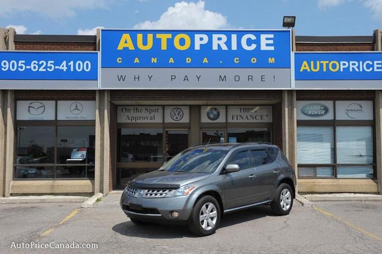 TRUST YOUR DEALER!! Online Credit App, Free CarProof History Reports & 300 vehicles @ www.autopricecanada.com. Certified, safetied & E-tested! Warranty with every vehicle!!!06 Murano SL AWD,P/glass roof,rearview cam,6/indash cd,d/power seats w/memory,d/climate controls,heated seats,steering controls,full power group,F+S air bags,abs,keyless entry,All original accident free,Absolutely Stunning!!CREDIT PROBLEMS?  www.autopricecanada.com for 24 Hr Easy, Secure, Online Credit Application?get approved before you shop! REMEMBER, RESEARCHING YOUR DEALER IS AS IMPORTANT AS RESEARCHING YOUR VEHICLE!  COMPARE OUR EQUIPMENT, MILEAGE AND PRICING!!!CB1496A728A714