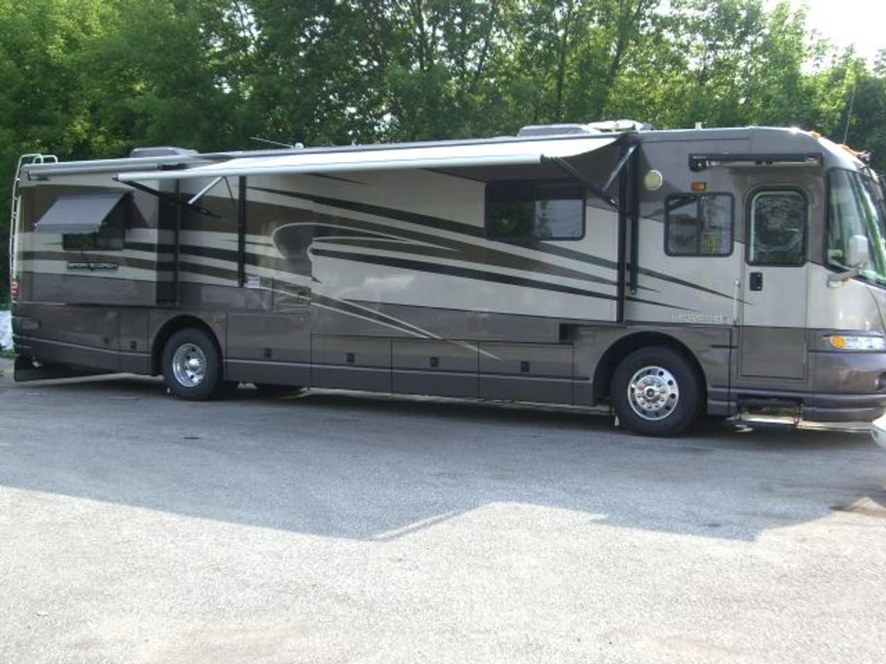 MUST SEE!! This rv is in excellent condition very well kept NO PETS NONE SMOKER, it look veru close to new inside and out. IT IS A 426 A-CLASS DIESEL PUSHER WITH THE ALLISON PUSH BUTTON SIX SPEED AUTOMATIC TRANSMISSION. IT HAS THREE SLIDES TWO SUPER SLIDES IN LIVING ROOM AND ONE IN THE BED ROOM, KING SIZED BED, TABLE DROPS DOWN AND TURNS INTO BED, THE TWO SOFA PULL OUT INTO BEDS, IT HAS CORIAN COUNTER TOPS, DAY AND EVINING SHADES ON EVERY WINDOW, HAS AWNINGS FOR EVERY WINDOW AND SLIDE, ALSO HAS AUTOMATIC AWNING WITH WIND SENSORS AND A LARGE ONE FOR THE ENTRY OF THE BUS. THE LIST OF OPTIONS IS HUGE IF YOU HAVE ANY QUESTIONS PLEASE ASK.