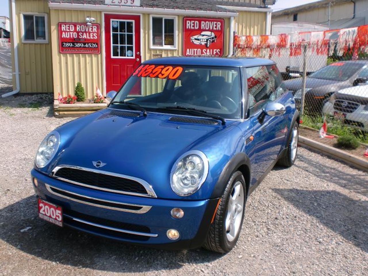 2005 MINI Cooper Panoramic:
4 cyl, 5 speed, AC, Power Windows & Locks with Keyless, Lots of Options; Panoramic Roof, Sport Package, Chrome Package, Front & Rear Driving Lights, Bi Xenon Auto Headlights, CD Stereo, Rain Sensing Wipers, JCW Front Grille, Illuminated Sill Plates, Great Looking Car in Hyper Blue Metallic, Only 96K, Carproof Verified, Certified & E- Tested with Powertrain Warranty,
Compare at Only $13,590 + Tax with NO Additional Admin Fees!
Our Advertised Price is always the Best Price! 
Financing Available – Please Call for details, 
RED ROVER AUTO SALES……
COME ON OVER
See our entire inventory at…
www.redroverautos.com