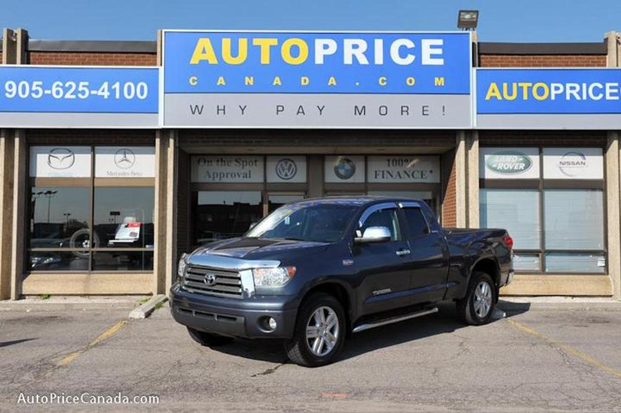 TRUST YOUR DEALER!! Online Credit App, Free CarProof History Reports & 300 vehicles @ www.autopricecanada.com. Certified, safetied & E-tested! Warranty with every vehicle! 07 Toyota Tundra Limited,4x4,Double Cab,P/glass roof,Leather,Sunroof,Park Assist,full power group,d/power seats,d/climate controls,steering controls,heated seats,running boards,tonneau cover,tow pkg,abs,traction,keyless entry,1 owner,off lease,all opriginal,local(Canadian Vehicle),Absolutely Gorgeous!!   CREDIT PROBLEMS? www.autopricecanada.com for 24 Hr Easy, Secure, Online Credit Application?get approved before you shop! REMEMBER, RESEARCHING YOUR DEALER IS AS IMPORTANT AS RESEARCHING YOUR VEHICLE! COMPARE OUR EQUIPMENT, MILEAGE AND PRICING!!!CB1491A729A91F