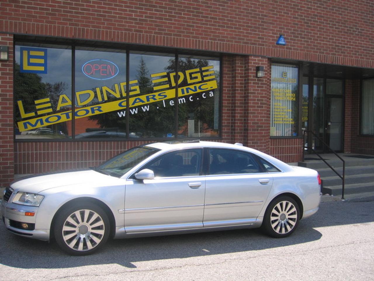 HASSLE FREE PRICING!!! PLUS APPLICABLE TAXES AND LICENSING, FINANCING AVAILABLE OAC. NEW ARRIVAL! AUDI A8L V8 ENGINE! THIS IS THE ULTIMATE LUXURY SEDAN! WITH EVERY OPTION POSSIBLE! ADAPTIVE AIR SUSPENSION, 6 DISC CHANGER, BOSE SOUND, REVERSE PARKING ASSIST,BUILT IN PHONE,HEATED REAR SEATS AND ONLY 111KM!! THIS IS AN AMAZING VEHICLE WITH TOO MANY MORE OPTIONS TO LIST!! VISIT US FOR ALL YOUR VEHICLE NEEDS TODAY. OUR VEHICLES ARE TRADE-INS AT LOCAL NEW CAR DEALERS. EACH ONE IS HAND PICKED AND APPROVED BY THE LEADING EDGE SALES TEAM. FULL HISTORY IS AVAILABLE FOR ALL OUR VEHICLES. YOUR SATISFACTION IS GUARANTEED!!! PLEASE FIND OUT MORE ABOUT US AT WWW.LEMC.CA. GOOD CREDIT BAD CREDIT WE FINANCE EVERYONE! CONTACT US FOR MORE DETAILS TODAY!! TELEPHONE: 1(905) 856 3303 WEB ADDRESS: WWW.LEMC.CA