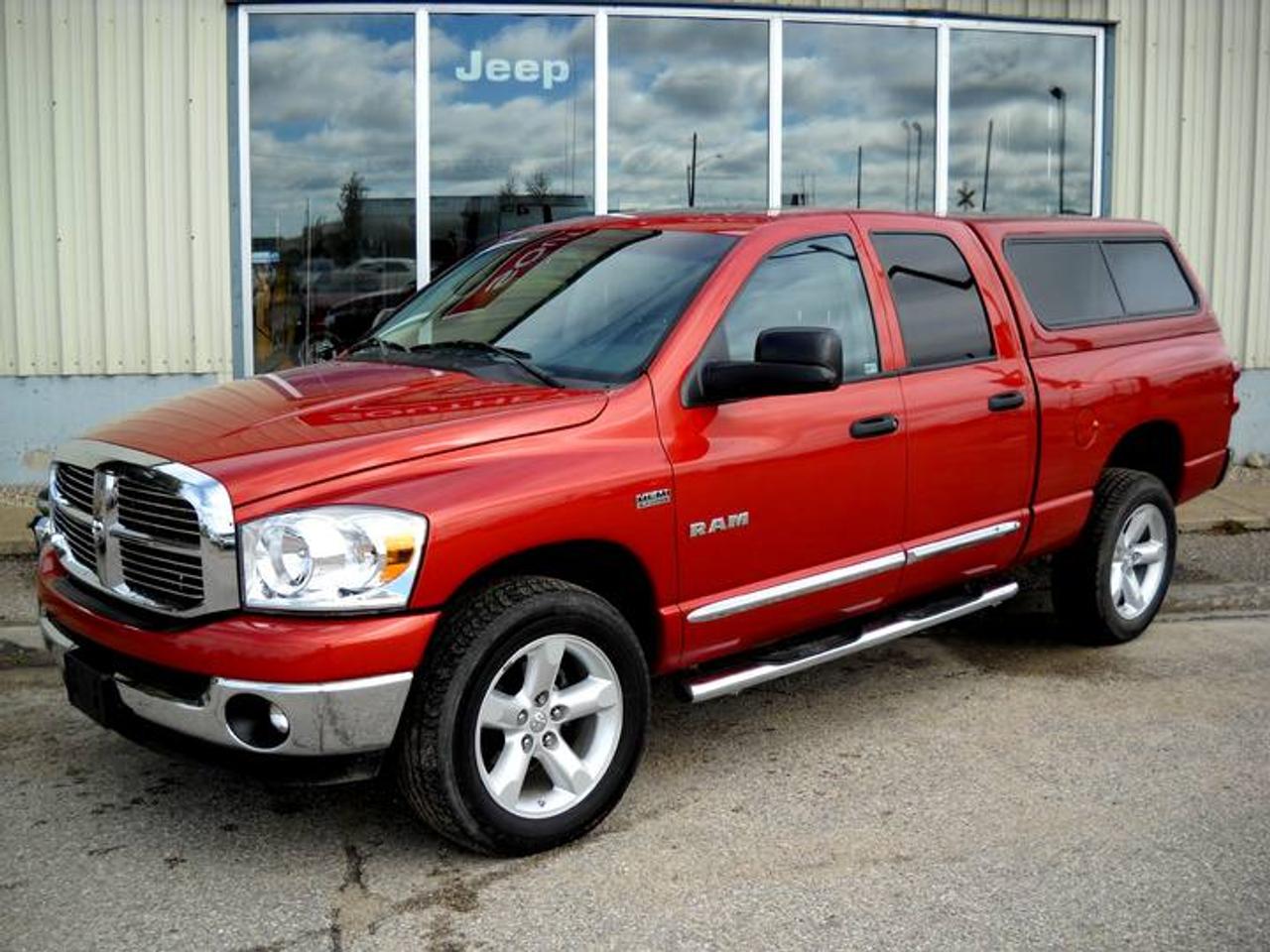 Fully Loaded 2008 Dodge Ram 1500 SLT Quad Cab 4x4! Low Mileage - Only 59,000 kms On The Powerful 5.7L Hemi V8 Automatic! Includes Heated Leather, Power Sunroof, Infinity Audio System w/6-Disc CD/MP3 Player, U-Connect Hands Free Bluetooth, Factory Running Boards, Power Rear Sliding Window, Steering Wheel Mounted Audio Controls, Brake Controller, Tow Package, Fog Lights, Alloy Wheels + Much More! Call Us Toll Free @ 1-(888)-578-7657 or Visit Us Online @ www.southeymotors.com