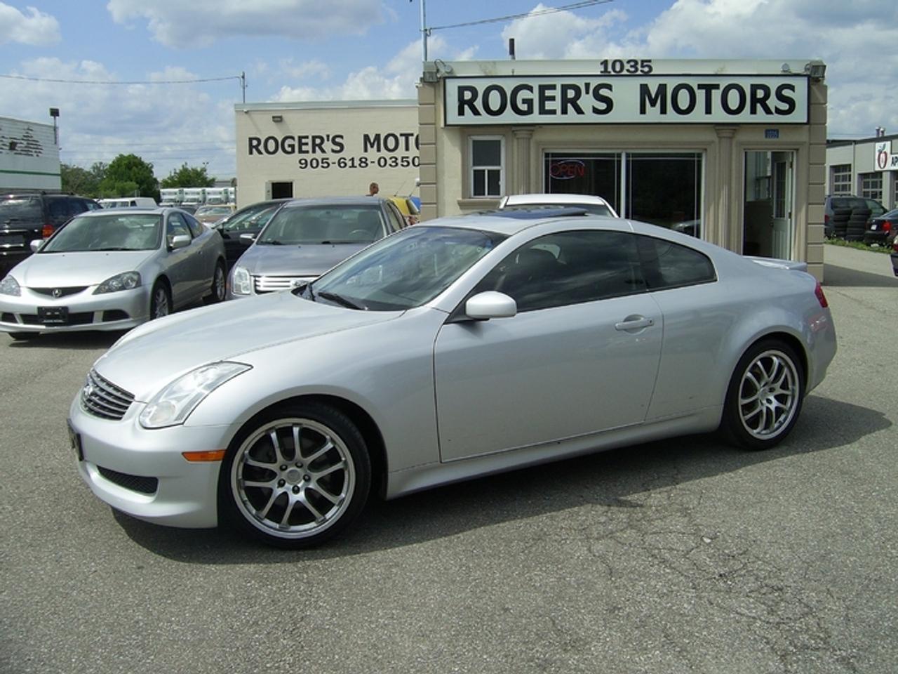 PRICE INCLUDES TAX AND LICENSING! - ON THE ROAD PRICE -*NO ACCIDENTS* *NO HIDDEN FEES! NO ADMIN, NO PDI! CERTIFIED & E-TESTED NO CHARGE! FREE HISTORY REPORT WITH EVERY VEHICLE! OVER 10 YEARS IN BUSINESS** FAMILY OWNED & OPERATED!

 2006 Infiniti G35 Coupe Sport Package! Loaded with 32,750KMS! LEATHER, SUNROOF, 6 SPEED MANUAL and All the Luxury Power Options! One Owner Off Lease! The Body, Interior and Drive are Excellent! 

Serving the Oakville, Mississauga, Milton, Burlinton, Hamilton, and Greater Toronto Area. 

Financing Available Starting at 5.99 % O.A.C. 

Call Today to Schedule Your Appointment! 

Thank You For Considering Rogers Motors! 


This vehicle is located at

Rogers Motors Ontario
1035 Speers Rd 
Oakville, ON L6L 2X5 

Please Call 
Local - 905-618-0350
1 (888) 750-5952