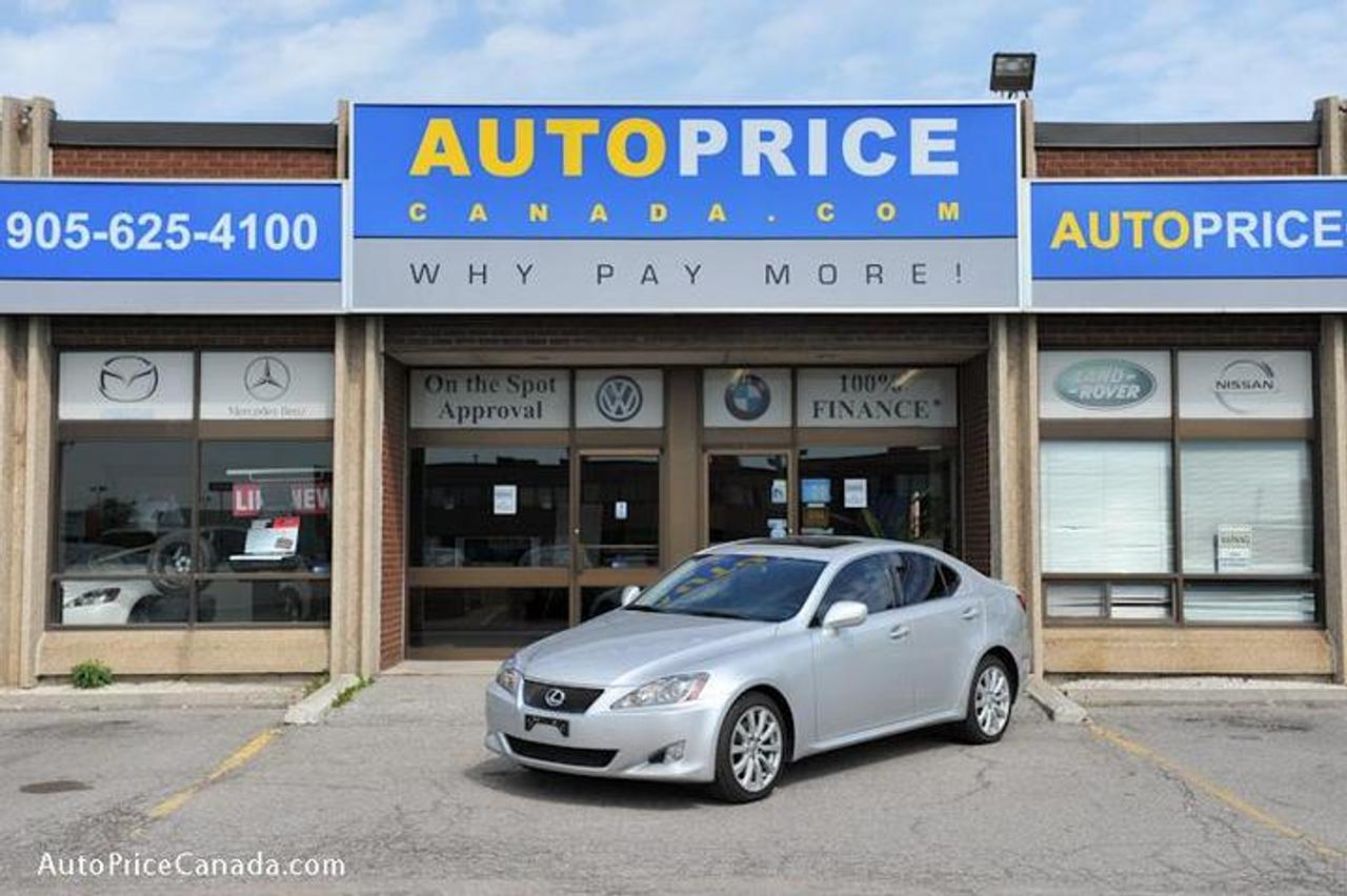 TRUST YOUR DEALER!! Online Credit App, Free CarProof History Reports & 300 vehicles @ www.autopricecanada.com.1-866-399-7469, safetied & E-tested! Warranty with every vehicle!!!06 IS250,ultra premium,navigation,AWD,Leather,P/glass roof,6/indash cd,d/power seats w/memory,d/climate controls,heated seats,steering controls,full power group,F+S air bags,abs,traction,smart key,All original accident free,Absolutely Stunning!!CREDIT PROBLEMS?  www.autopricecanada.com for 24 Hr Easy, Secure, Online Credit Application?get approved before you shop! REMEMBER, RESEARCHING YOUR DEALER IS AS IMPORTANT AS RESEARCHING YOUR VEHICLE!  COMPARE OUR EQUIPMENT, MILEAGE AND PRICING!!!CB1694A62CA71F