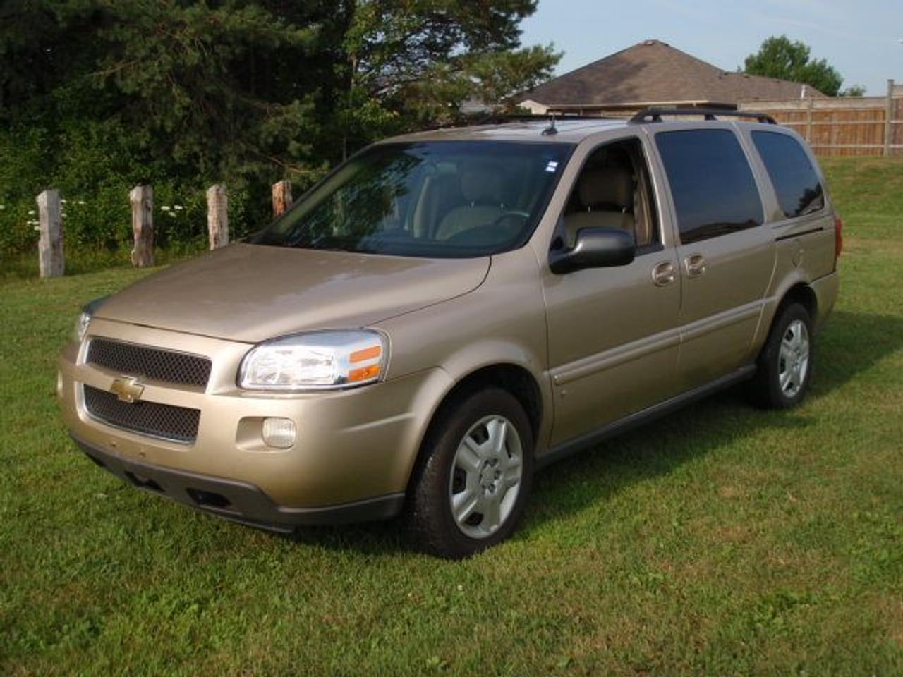 This 2006 Chevrolet Uplander LT LEATHER! EXTD! QUADS!! DUAL AC!! GM LEASE RETURN!! Van features a 3.5L V6 SFI 6 cyl Gasoline engine. It is equipped with a Automatic transmission. The vehicle is Beige with a Beige Partial Leather interior. Over 400 BETTER used cars in stock!! PLEASE CALL 1-866-348-8146 5.99% Financing + no payments up to 6 months available on approved credit!! Free Trial Exchange!! A+ Better Business Bureau rating!! Voted Guelphs Favorite dealer 2004-2009!! Since 1961. Taxes, licensing, and $5.00 OMVIC fee are extra. Call for details on our Free Trial Exchange! Thank you for considering Wilsons!!! Please call 1-866-348-8146 - This Chevrolet is in Excellent overall exterior condition, Excellent overall interior condition, Partial Leather seats - Air Conditioning, Cruise Control, Tinted Windows, Power Steering, Power Windows, Power Door Locks, Power Mirrors, Rear Air Conditioning, Clock, Digital Info Center, Tilt Steering Wheel, Driver Airbag, Passenger Airbag, Keyless Entry, ABS Brakes, Rear Defogger, Intermittent Wipers, AM-FM, CD Player, Wheels, Partial Leather Interior Surface, OnStar - Contact The Internet Department at 866-738-6045 or leads@markwilsonsbetterusedcarstc.dealer.com for more information. -