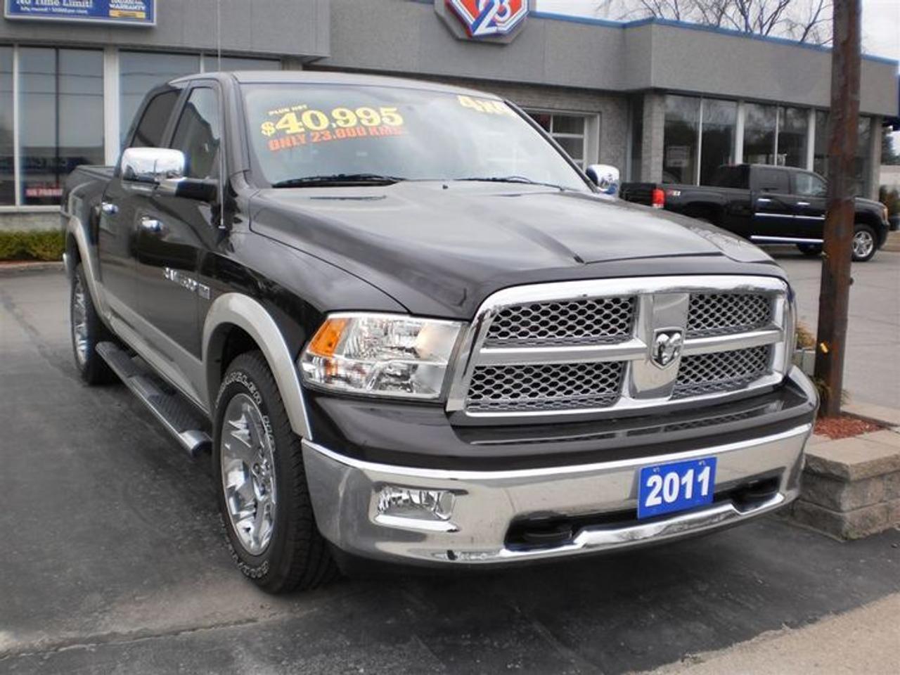 5.7 L 8 CYL   BEAUTIFUL 4X4  DODGE LARAMIE. DARK BROWN EXTERIOR WITH BROWN LEATHER INTERIOR. HEATED/COOLED FRONT SEATS, HEATED REAR SEATS, HEATED STEERING WHEEL,NAV,  REVERSE SENSORS, REARVIEW CAMERA, TOW PKG, CRUISE CONTROL, ADJUSTABLE PEDALS, SATELLITE RADIO, CHROME WHEELS, TURN SIGNAL MIRRORS, POWER PKG AND MUCH MORE!!   30 Years in business, A+ BBB rated company, 200 units in stock, 2 locations.  Home of the Warranty for Life, full service department, on the spot financing.    Bad credit welcomed.    Winner of Reader Choice Award for the best dealer in the Listowel area.   Winner Of Business Of The Year Award from the North Perth Chamber Of Commerce!   Free carproof or carfax.    No extra fees no extra costs.    All prices + HST & Licensing.    Save money!   (Thanks for shopping at STOP23 AUTO SALES LTD).