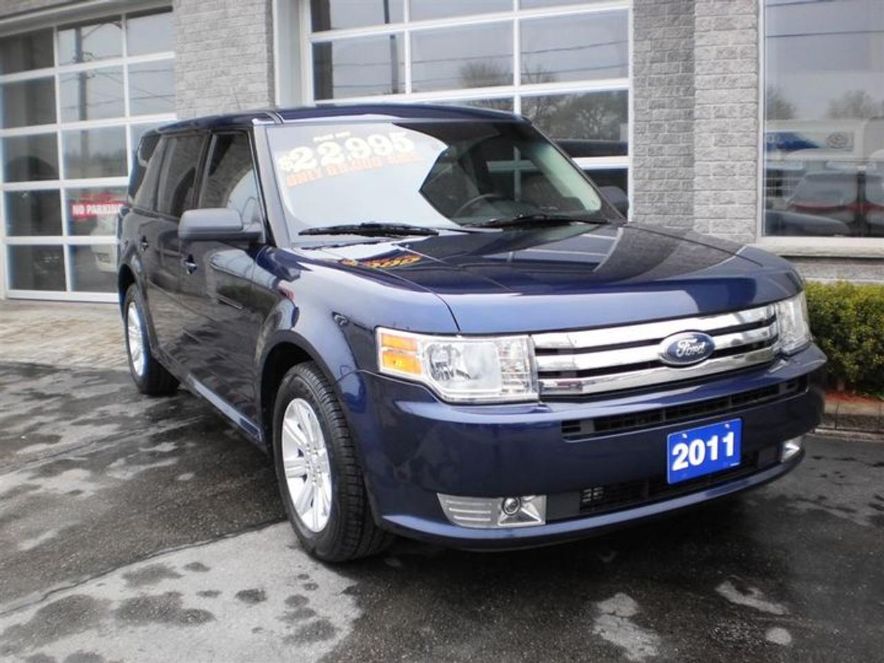 3.5L. V6.  2011 FORD FLEX SEL WITH BLUE EXTERIOR AND GREY CLOTH INTERIOR,7 PASSENGER,FOG LIGHTS,LEATHER WRAPPED STEERING WHEEL WITH CONTROLS.  30 Years in business, A+ BBB rated company, 200 units in stock, 2 locations.  Home of the Warranty for Life, full service department, on the spot financing.    Bad credit welcomed.    Winner of Reader Choice Award for the best dealer in the Listowel area.   Winner Of Business Of The Year Award from the North Perth Chamber Of Commerce!   Free carproof or carfax.    No extra fees no extra costs.    All prices + HST & Licensing.    Save money!   (Thanks for shopping at STOP23 AUTO SALES LTD).