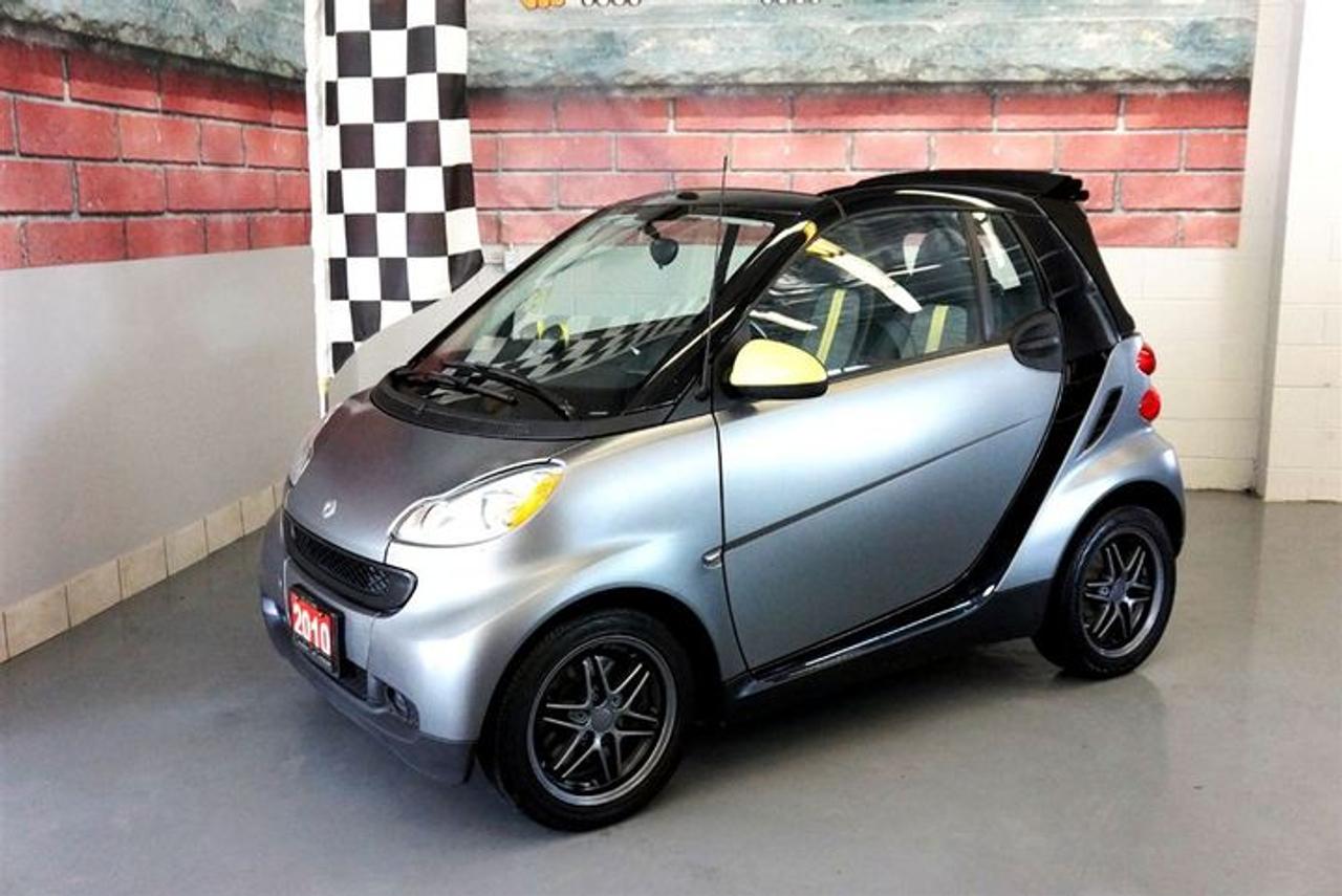 SET YOURSELF APART!!!! THIS CONVERTIBLE SMART CAR COMES EQIPPED WITH THE GREY STYLE PACKAGE!!!...MATTE PENCIL GREY EXTERIOR WITH COMBO LEATHER/CLOTH, YELLO STICH SEATING!!!..FEATURES INCLUDE....FULL POWER GROUP!!!...AIR CONDITIONING!!!...POWER CLOTH ROOF!!!...EASY OPEN ROOF FROM KEYFOB!!!...UNIQUE COLOR SCHEME!!!...GREY STYLE TREATMENT THROUGHOUT!!!...BALANCE OF FACTORY WARRANTY!!!    ON THE SPOT LOW RATE FINANCING OAC