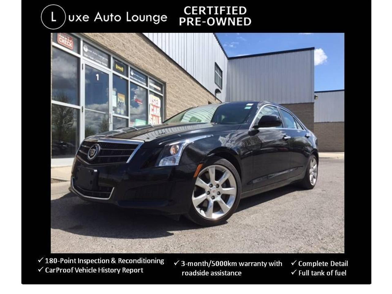 WOW!!! WHAT A RARE FIND!!! Fresh off-lease from GM, this 2013 ATS 2.0 Turbo is the sport sedan you have been looking for!! Comes with hard-to-find 6-speed manual transmission w/2.0 turbo 4-cylinder engine, Cadillac CUE system with Bose surround sound, power sunroof, heated power front seats, back-up camera, chrome polished wheels & more! Luxe Certified Pre-Owned including: 180-point inspection & reconditioning, complete clean-up & detailing, carproof vehicle history report, 3-month/5000km warranty w/roadside assistance & full tank of fuel at delivery! ONLY $159 bi-weekly w/ $0 down for 72 months @ 4.99% APR (C.O.B. $3501) OR cash purchase price of $21900 (both prices plus hst and licensing fees). Dont miss out on this awesome deal!!