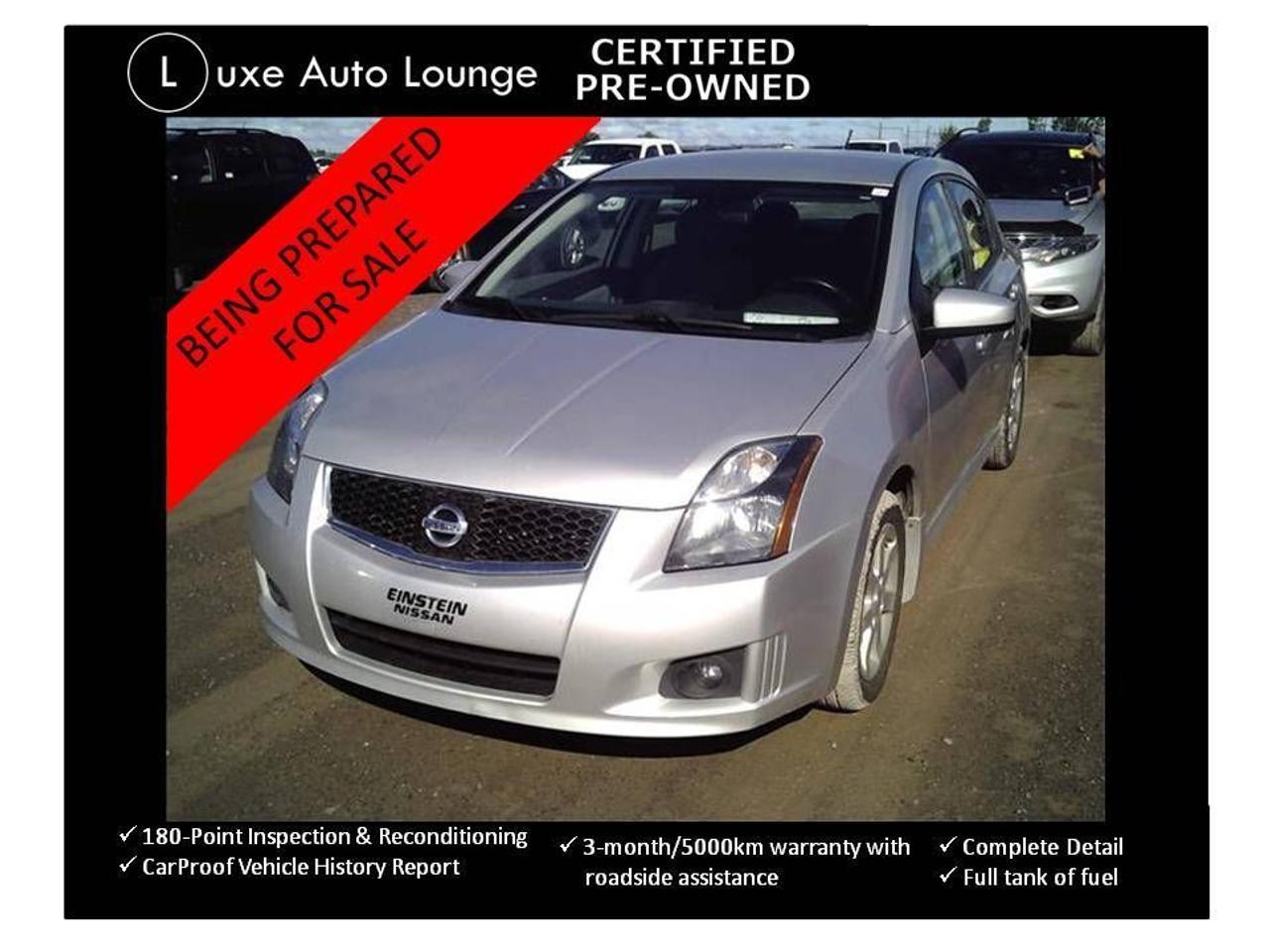 ONLY 35,000KM!!! LOADED NISSAN SENTRA SR MODEL!! This one has it all - back-up camera, heated seats, automatic transmission, power group, keyless entry, cruise control, air conditioning, alloy wheels, rear spoiler, CD/MP3 player & more!! Luxe Certified Pre-Owned including: 180-point inspection & reconditioning, complete clean-up & detailing, carproof vehicle history report, 3-month/5000km warranty w/roadside assistance & full tank of fuel at delivery! ONLY $87 bi-weekly w/ $0 down for 72 months @ 4.99% APR (C.O.B. $1901) OR cash purchase price of $11750 (both prices plus hst and licensing fees). Dont miss out on this awesome deal!!