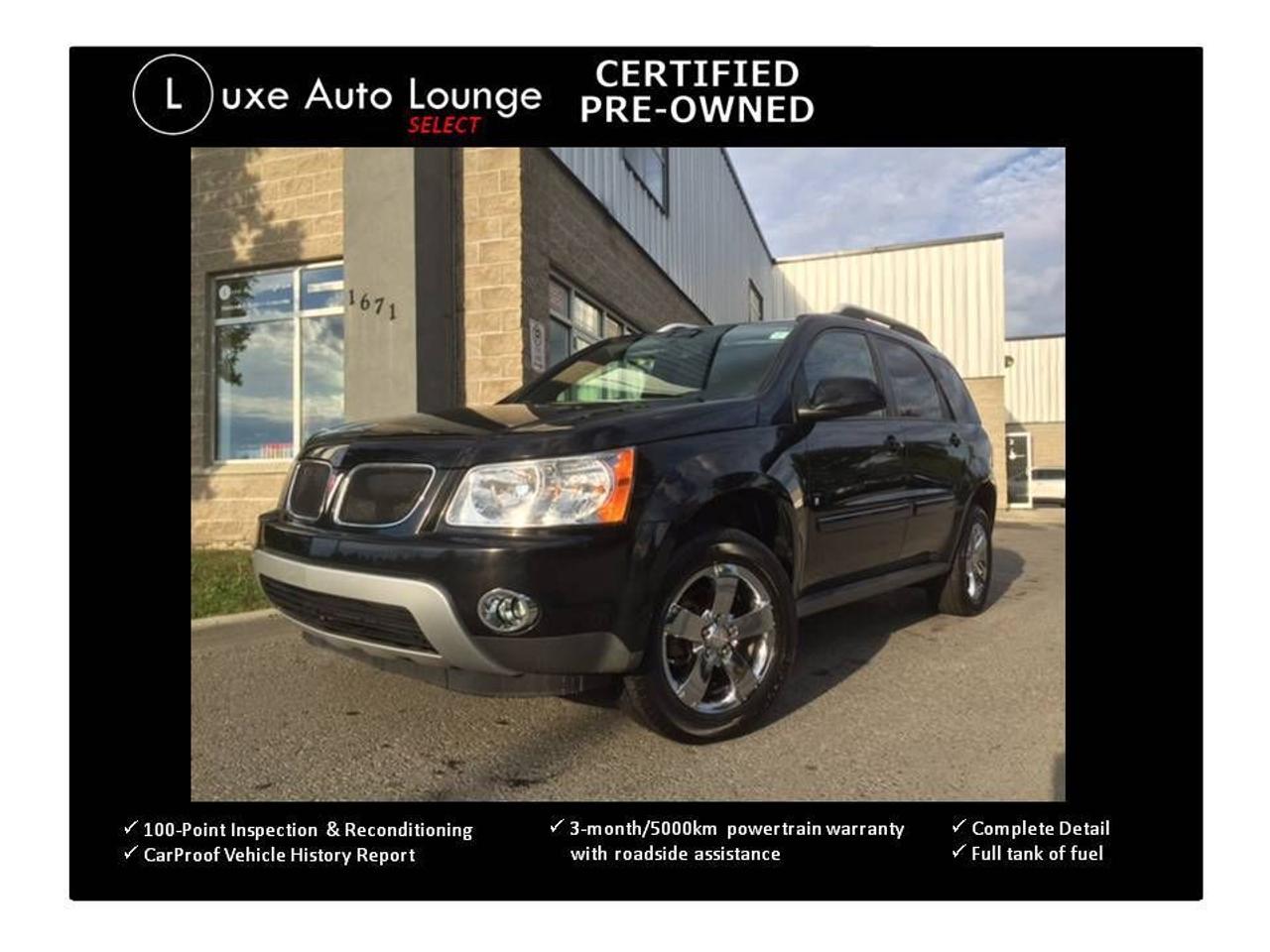 Looking for an affordable SUV? We have the perfect vehicle! This 2008 Pontiac Torrent Podium edition is a clean, nicely equipped vehicle that is sure to provide you with years of dependable ownership. Features include: 3.4L 6-cyl. engine, automatic transmission, stability control, chrome wheels, keyless entry with remote start, power group, CD/MP3 player, cruise contro, roof rack & more! Luxe Certified Select pre-owned incl.: 100-point inspection & reconditioning, complete clean-up & detailing, carproof history report & full tank of fuel! Priced at ONLY $5700 plus $10 OMVIC fee, licensing, and HST. Call today and reserve this dependable SUV before it is gone!! Need a vehicle for winter? This is the vehicle for you!!!