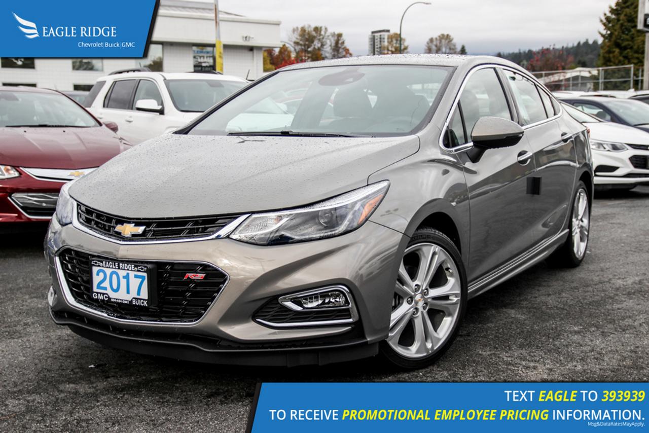 Recently redesigned, the Chevrolet Cruze is a compact car that comes equipped with navigation, sunroof, heated seats, push button start, backup camera, USB connectivity, air conditioning, AM/FM radio, and OnStar system. The Cruze is Chevrolets latest entry into the compact segment with a fresh restyle both on the inside and out. It features a very fuel efficient turbocharged 4 cylinder engine that produces 153hp and delivers 5.6L/100km fuel economy on regular fuel. It is also a very spacious vehicle with a generous amount of leg and headroom for both front and rear occupants as well as a new hatchback design featuring . Eagle Ridge GM is Proud to be your New and Used Chevrolet, Buick, and GMC Dealer in Coquitlam, with a Certified Service and Parts Department. Find your next New or Used Vehicle at 2595 Barnet Hwy in Coquitlam. Price Subject to $495 Documentation Fee. Financing Available for all types of Credit. Eagle Ridge GM Saves You Money.