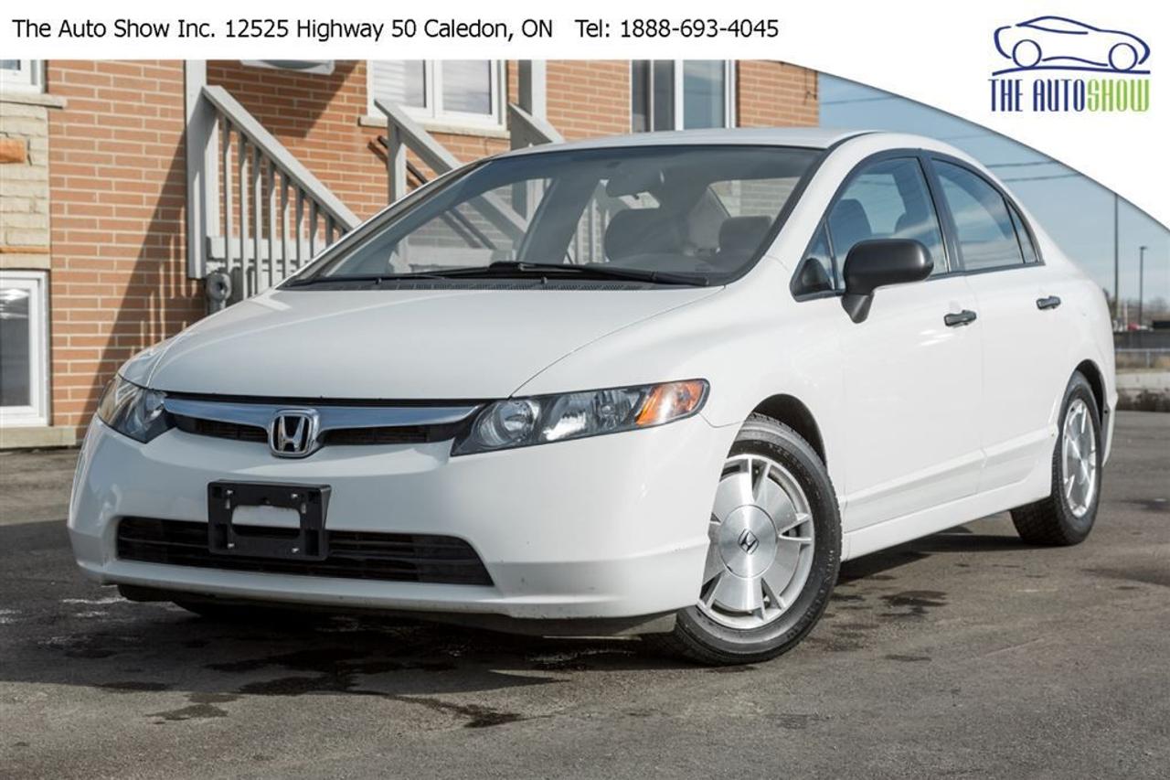 CANADIAN VEHICLE! NON-SMOKER! This 2008 Honda Civic packs reliability and fuel savings into a great looking sedan! This Civic is equipped with alloy wheels, manual transmission and a long list of standard features! It has been well maintained and comes safety certified / e-tested, The Auto Show takes pride in offering every vehicle with no hidden fees or costs, advertised price does not include taxes and licensing fees. Available extended warranty options! Financing available for any type of credit history, come for a test drive today! Book your appointment in advance to insure availability. No pressure and quick process! Let us find the right vehicle for you!     Located at 12525 Highway 50 on the Caledon/Bolton border, The Auto Show Inc. is here to serve you better! With over 10 years in the business and 2 retail locations, we have the experience and knowledge to help you get behind the wheel of the right vehicle that meets your needs! Call today to speak with one of our product experts.     To our valued customers from Mississauga, Brampton, Oakville, Burlington, Hamilton, Barrie, Sudbury, Orangeville, Scarborough, London, Kitchener, Oshawa, Ajax, Pickering, we will be happy to serve you & we appreciate your drive down. We arrange shipping to anywhere in Canada &ndash; customers from all parts of Canada are welcomed to inquire
