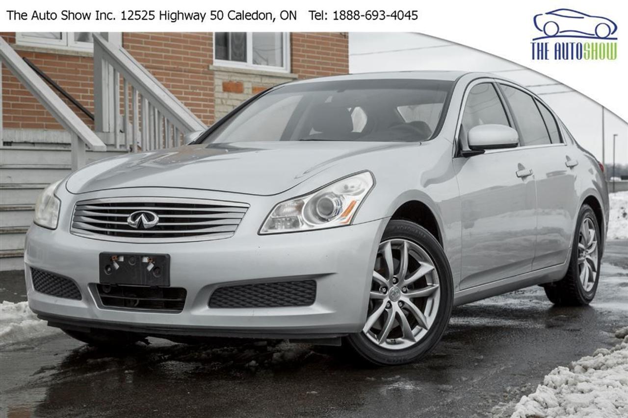 ACCIDENT FREE! CANADIAN VEHICLE! NON-SMOKER! This 2007 Infiniti G35x is great luxury sedan that performs in any weather condition! Great reliability, style and comfort! This G35x is equipped with leather, sunroof and a long list of standard features! It has been well maintained and comes safety certified / e-tested, The Auto Show takes pride in offering every vehicle with no hidden fees or costs, advertised price does not include taxes and licensing fees. Available extended warranty options! Financing available for any type of credit history, come for a test drive today! Book your appointment in advance to insure availability. No pressure and quick process! Let us find the right vehicle for you!     Located at 12525 Highway 50 on the Caledon/Bolton border, The Auto Show Inc. is here to serve you better! With over 10 years in the business and 2 retail locations, we have the experience and knowledge to help you get behind the wheel of the right vehicle that meets your needs! Call today to speak with one of our product experts.     To our valued customers from Mississauga, Brampton, Oakville, Burlington, Hamilton, Barrie, Sudbury, Orangeville, Scarborough, London, Kitchener, Oshawa, Ajax, Pickering, we will be happy to serve you & we appreciate your drive down. We arrange shipping to anywhere in Canada &ndash; customers from all parts of Canada are welcomed to inquire