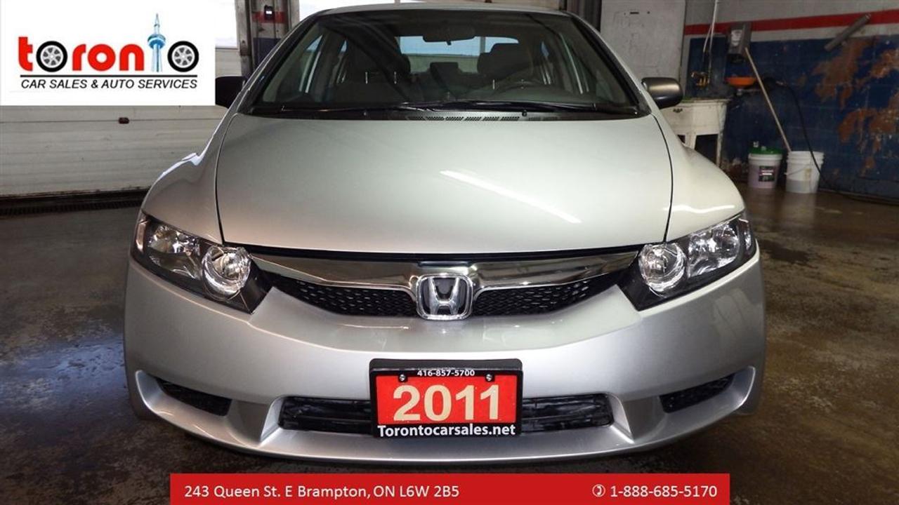 2011 Honda Civic Sdn DX-G AUTOMATIC/POWER WINDOW/CRUISE/*A/C**CERTIFIED-ETESTED**VERY CLEAN $7499*****  2year power train warranty  DO NOT BE FOOLED BY THE COMPETITION, DO NOT SHOP FOR PRICE ALONE, AT TEAM TORONTO CAR SALES YOU GET QUALITY, RELIABILITY AND PEACE OF MIND, PLUS WE RESEARCH THE MARKETS EXTENSIVELY TO MAKE SURE YOUR GETTING THE BEST POSSIBLE PRICE FOR THE VALUE, SO DONT BE TAKEN FOR A RIDE BY THE COMPETITION BUY PEACE OF MIND. BUY FROM TEAM TORONTO CAR SALES   * We are Open Sundays For Your Shopping Convenience.     * Got a vehicle to trade? Drive it in and have our professional appraiser look at it!   * Financing available! Bad Credit? No Credit? Bankrupt? Well help you rebuild your credit!  * Low finance rates available! (Based on Credit rating and On Approved Credit)   * Our Professional and Friendly staff are ready to assist you!    we also have financing options available starting @4.9% O.A.C  FINANCING OPTIONS   &bull; $0 DOWN ---FINANCING AVAILABLE  &bull; All credits are approved, bad, Good, New!!!!      SAFETY & E-TEST (CERTIFIED) ------ ****CARPROOF AVAILABLE****please request a copy  VERY CLEAN VEHICLE----LOADED----FULLY POWER OPTIONS-- ** *********  please contact us for more info.  BOOK A ROAD TEST--------------CALL US @416-857-5700   LOCATION @ 243 QUEEN ST E-BRAMPTON-ONT-L6W2B5  WE HAVE OVER 50 VEHCILES TO CHOOSE FROM. *No hassles, no haggles, no admin fees,* *JUST OUR BEST PRICE, FIRST*! PLZ VISIT OUR WEBSITE OR CONTACT US FOR MORE DETAILS &&&&&&&&&&&&& we have been selling vehicles for more than 10 YEARS and we aim for CUSTOMER SATISFACTION  FOR ADDITIONAL DETIALS VISIST-http://torontocarsale.com/Home (WWW.TORONTOCARSALE.COM)  OR LIKE US ON FACEBOOK or  www.autotrader.com/torontocarsales