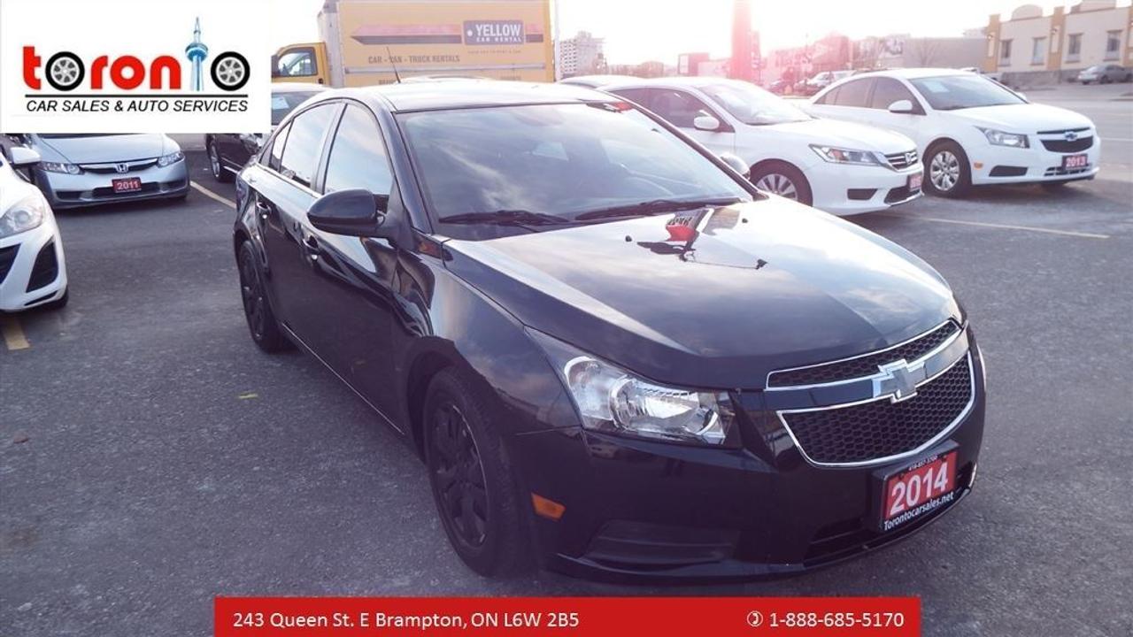 2014 Chevrolet Cruze Lt**Keyless Entry**AUTOMATIC   *****/BLACK EXTERIOR/GREY INTERIORL/VERY CLEAN $$$10900****  CERTIFIED E-TESTED  GREAT ON GAS! ~ Superclean This 2014 CHEVROLET CRUZE Equipped standard safety and security features such as 4-wheel disc brakes, Power windows with drivers one-touch down and switch illumination, Advanced dual front air bags, Dual front side air bags, front- and rear-passenger coverage, and so much more!  2 YEAR POWER-TRAIN WARRANTY    Toronto Car Sales Auto Service     * Got a vehicle to trade? Drive it in and have our professional appraiser look at it!   * Financing available! Bad Credit? No Credit? Bankrupt? Well help you rebuild your credit!  * Low finance rates available! (Based on Credit rating and On Approved Credit)   * we also have financing options available starting @4.9% O.A.C  *All credits are approved, bad, Good, New!!!!  *We also have warranty available up to 4 years.   *please contact us for more info.  *BOOK A ROAD TEST CALL US @416-857-5700   *LOCATION @ 243 QUEEN ST E-BRAMPTON-ONT-L6W2B5  *www.autotrader.com/torontocarsales