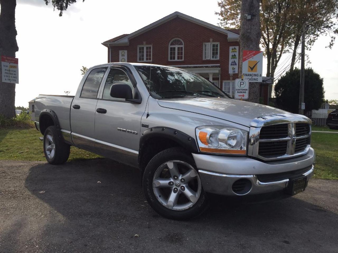 <p>This 2006 Dodge Ram 1500 SLT comes with a 5.7L V8 HEMI. Its also PRICED TO MOVE at ONLY $11987 + HST + Licensing. This nicely equipped 4WD truck comes with a Sprayed in BoxLiner, Tow Hitch, AUX/CD connectivity for your IPOD/IPHONE or ANDROID music playing device and many more features. Call 1-519-686-7253 or Visit 443 Exeter Rd. That Car Place.</p>
<ul>
<li class=li1><span class=s2>Voted&nbsp;<strong><em>#1 Best Used Car Dealership</em></strong>&nbsp;through 2014 - 2016 in London, Ontario</span></li>
<li class=li1><span class=s2>Voted&nbsp;<strong><em>Top Choice Award</em></strong>&nbsp;in 2015 and 2016</span></li>
<li class=li1><span class=s2>Voted&nbsp;<strong><em>London&rsquo;s Readers&rsquo; Choice Award</em></strong>&nbsp;2014 and 2015&nbsp;</span></li>
<li class=li1><span class=s2><strong><em>A+</em></strong><strong><em>Better Business Bureau rating</em></strong></span></li>
<li class=li1><span class=s2>We have been in business for&nbsp;</span><span class=s4><strong>27yrs</strong></span><span class=s2><strong><em>&nbsp;</em></strong></span></li>
<li class=li1><span class=s2>Most liked used car dealer on social media in Canada</span></li>
<li class=li1><span class=s2>We use an exclusive 3rd party tool that accurately monitors vehicle prices to guarantee our customers get the best value.&nbsp;</span></li>
<li class=li1><span class=s2><strong><em>NO NEED FOR HAGGLING!&nbsp;</em></strong></span></li>
<li class=li1><span class=s2><strong><em>NO HIDDEN ADMIN. FEES!</em></strong></span></li>
<li class=li1><span class=s2><strong><em>Just honesty and integrity at no additional charge</em></strong></span></li>
<li class=li1><span class=s2>All vehicles:</span></li>
<ul>
<li class=li1><span class=s2>Go through Safety inspection with 30 days 100% safety related items warranty completed by us</span></li>
<li class=li1><span class=s2>With below 50% brakes will be replaced&nbsp;</span></li>
<li class=li1><span class=s2>Receive a semi-synthetic oil-lube-filter</span></li>
<li class=li1><span class=s2>Undergo Emissions test and an extensive inspection</span></li>
<li class=li1><span class=s2>Include a FREE CarProof Report</span></li>
<li class=li2><span class=s2>Purchased include FREE cleanup and detailing</span></li>
</ul>
<li class=li2><span class=s2>Our&nbsp;<em>Finance Specialists</em>&nbsp;will do their best to:</span></li>
<ul>
<li class=li2><span class=s2>Provide&nbsp;<strong><em>SAME-DAY APPROVALS</em></strong></span></li>
<li class=li2><span class=s2>Ensure achieving the&nbsp;<strong><em>LOWEST INTEREST RATE &</em></strong>&nbsp;<strong><em>BEST TERMS&nbsp;</em></strong>possible</span></li>
<li class=li2><span class=s2>Provide&nbsp;<strong><em>FULLY OPEN-END LOANS *pay them off any time with no penalty*</em></strong></span></li>
</ul>
<li class=li3><span class=s2>Whether its good, bad or no credit, bankruptcy, proposal, divorce or repossessions. $0 down Apply securely with confidence at&nbsp;<a href=http://bit.ly/2cg4WeM><span class=s5>http://bit.ly/2cg4WeM</span></a></span><span class=s6>&nbsp;</span></li>
<li class=li3><span class=s2>We make the buying process SIMPLE and STRESS-FREE, our reviews speak for themselves:</span></li>
<ul>
<li class=li4><span class=s8><strong><em>Google</em></strong><em>:</em></span><span class=s9><a href=http://bit.ly/2cK4fi3><span class=s10>http://bit.ly/2cK4fi3</span></a></span></li>
<li class=li5><span class=s8><strong><em>DealerRater:</em></strong></span><span class=s12><a href=http://bit.ly/2cIdFI1><span class=s5>http://bit.ly/2cIdFI1</span></a></span></li>
<li class=li5><span class=s8><strong><em>N49.com:</em></strong></span><span class=s12><a href=http://bit.ly/2bYZlOh><span class=s5>http://bit.ly/2bYZlOh</span></a></span></li>
<li class=li5><span class=s8><strong><em>BBB:</em></strong></span><span class=s9>&nbsp;<span class=s5><a href=http://go.bbb.org/2cK5Cxd>http://go.bbb.org/2cK5Cxd</a></span></span></li>
</ul>
</ul>
<p class=p6><span class=s2>**Payments are based off qualifying monthly term $0 down & 4.9% interest. Qualifying term and rate of borrowing varies by lender. Example: The cost of borrowing on a vehicle with a purchase price of $10000 at 4.9% over 60 month term is $1499.78. Rates are subject to change without notice.&nbsp;</span></p>