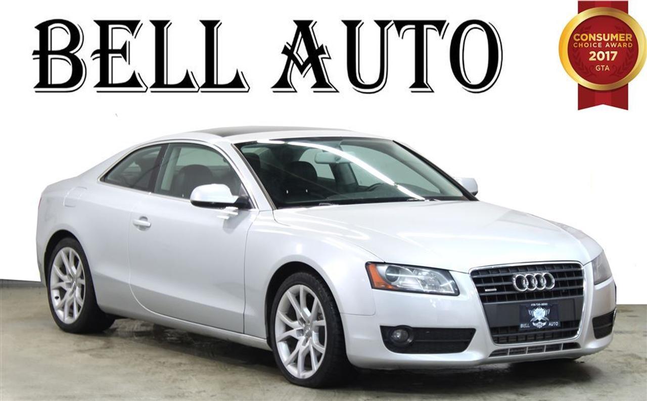 DONT MISS OUT ON THIS AMAZING AUDI A5! LUXURY AND POWER HAVE NEVER LOOKED SO GOOD! SLEEK DESIGN AND 2.0L ENGINE WILL HAVE YOU ZOOMING AROUND IN STYLE! COME IN AND TAKE A LOOK AT OUR NEW INVENTORY EVERY WEEK!  SOME GREAT FEATURES YOU CAN FIND ARE:   -SUNROOF  -HEATED MIRRORS  -HEATED SEATS  AND SO MUCH MORE!   VEHICLE CONDITIONING: This vehicle has been kept in fantastic condition. This car will have you feeling like your driving on a cloud with its amazing performance. Interior is immaculate and holds no odor or stains on either the carpets or headliner, as well the leather seats have no tears in them.   IF YOU WOULD LIKE MORE INFORMATION ON THIS VEHICLE FEEL FREE TO CALL 1- 877- 854- 4872 OR COME TO BELL AUTO TODAY TO VIEW THE CAR! FINANCE ANY CREDIT! ~ ACCEPT VEHICLE TRADE-INS! ~ COME TODAY FOR YOU NEW VEHICLE!  You will have a pleasant shopping experience that is fun, informative, and never high pressured. Stop by our dealership or give us a call for more information. All vehicles can be Safety Standards Certificate for an additional $399, if no Safety Standards Certificate then as per OMVIC Regulations the vehicle is deemed to be not drivable, no Safety Standards Certificate. At Bell Auto our number one goal is to provided excellent customer service to all of our customers.   We offer the lowest vehicle prices in the market in addition to best financial banks available to provide you with the lowest and most affordable interest rates & monthly payments. In addition we have two certified mechanical and a mechanical shop, detailing and service department in the back of our dealership. Our customer relationship means the most to our company as we have been in business for 16 plus years, with a selection of inventory of over 200 vehicles. Come today to our spacious family environment showroom, or staff is delighted to meet all of you.   Bell Auto is a OMVIC Dealership that has a A+ Rating on the Better Business Bureau, 2 Year winners of the Consumer Choice Awards for the Best Dealership In the G.T.A. and Surrounding Areas, The Readers Choice Award Winners for Detailing, Over All Dealership, Import Dealership and Used Car Dealership