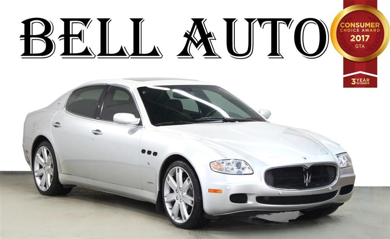 COME CHECK OUR INVENTORY! THIS SPORTY AND LUXURIOUS MASERATI QUATTROPORTE IS THE PERFECT CAR FOR YOU!!! WITH ITS SLEEK BODY AND 4.2L ENGINE YOUR DRIVE WILL ALWAYS BE A SMOOTH ONE! COME IN FOR A TEST DRIVE TODAY !  SOME GREAT FEATURES YOU CAN FIND ARE:   -NAVIGATION  - HEATED SEATS  AND SO MUCH MORE!   VEHICLE CONDITIONING: This vehicle has been kept in fantastic condition. This car will have you feeling like your driving on a cloud with its amazing performance. Interior is immaculate and holds no odor or stains on either the carpets or headliner, as well the leather seats have no tears in them.   IF YOU WOULD LIKE MORE INFORMATION ON THIS VEHICLE FEEL FREE TO CALL 1- 877- 854- 4872 OR COME TO BELL AUTO TODAY TO VIEW THE CAR! FINANCE ANY CREDIT! ~ ACCEPT VEHICLE TRADE-INS! ~ COME TODAY FOR YOU NEW VEHICLE!  You will have a pleasant shopping experience that is fun, informative, and never high pressured. Stop by our dealership or give us a call for more information. All vehicles can be Safety Standards Certificate for an additional $1.999.00, if no Safety Standards Certificate then as per OMVIC Regulations the vehicle is deemed to be not drivable, no Safety Standards Certificate. At Bell Auto our number one goal is to provided excellent customer service to all of our customers.   We offer the lowest vehicle prices in the market in addition to best financial banks available to provide you with the lowest and most affordable interest rates & monthly payments. In addition we have two certified mechanical and a mechanical shop, detailing and service department in the back of our dealership. Our customer relationship means the most to our company as we have been in business for 16 plus years, with a selection of inventory of over 200 vehicles. Come today to our spacious family environment showroom, or staff is delighted to meet all of you.   Bell Auto is a OMVIC Dealership that has a A+ Rating on the Better Business Bureau, 2 Year winners of the Consumer Choice Awards for the Best Dealership In the G.T.A. and Surrounding Areas, The Readers Choice Award Winners for Detailing, Over All Dealership, Import Dealership and Used Car Dealership