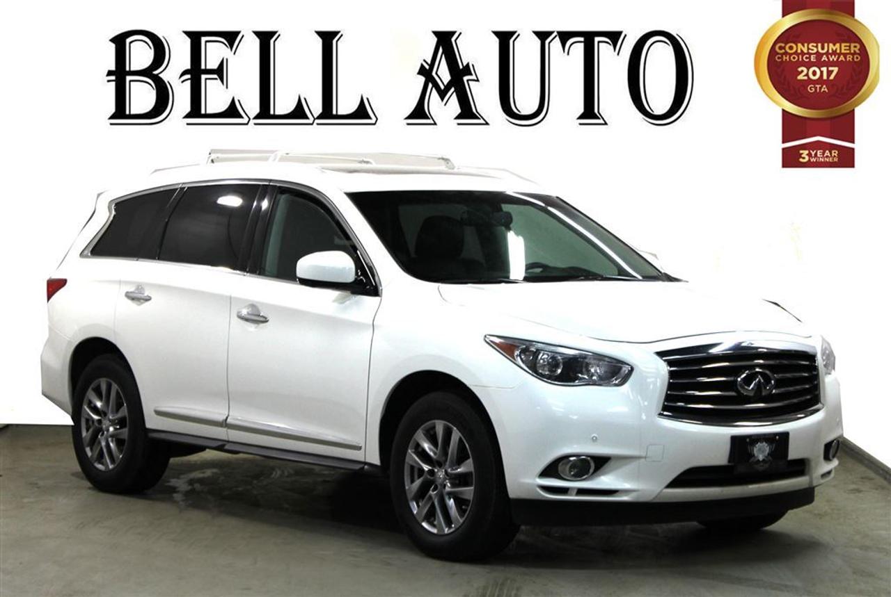 Youre going to love the 2013 INFINITI JX35! Offering crisply executed design, generous interior space and a fully capable powertrain! This vehicle has achieved Certified Pre-Owned status, by passing INFINITIs comprehensive certification process. INFINITI prioritized practicality, efficiency, and style by including: a trailer hitch, rear wipers, and the power moon roof opens up the cabin to the natural environment. Under the hood youll find a 6 cylinder engine with more than 250 horsepower, and all wheel drive keeps this model firmly attached to the road surface. Our knowledgeable sales staff is available to answer any questions that you might have. Theyll work with you to find the right vehicle at a price you can afford. Please dont hesitate to give us a call. All vehicles can be Safety Standards Certificate for an additional $399, if no Safety Standards Certificate then as per OMVIC Regulations the vehicle is deemed to be not drivable, no Safety Standards Certificate