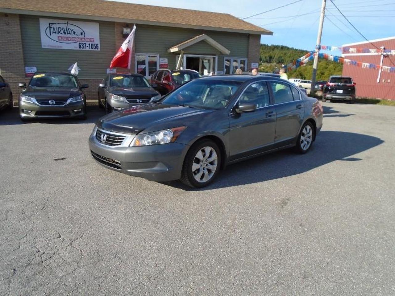 LOCATED AT
<a href=http://http://www.fairwayhonda.com rel=external>Fairway Honda</a>
30 Confederation Drive
Corner Brook  A2H-6T2
(709) 634-8881
1 (877) 373-5681

WHAT A FANTASTIC DEAL ON THIS 2010 HONDA ACCORD EX-L FOR JUST $8,761!! YOU WILL BE HARD PRESSED TO GET A CIVIC FOR THIS PRICE AND THIS ACCORD COMES FULLY EQUIPPED WITH HEATED LEATHER, POWER SUNROOF, ALLOY WHEELS, POWER SEAT PLUS STANDARD OPTIONS OF PWR WINDOWS, LOCKS, MIRRORS CRUISE CONTROL, AIR CONDITIONING AND MORE!! JUST HAD NEW BRAKES INSTALLED AND IS READY FOR THE ROAD - DONT WAIT ON THIS ONE - WILL BE GONE IN NO TIME.

Warranty is Available.