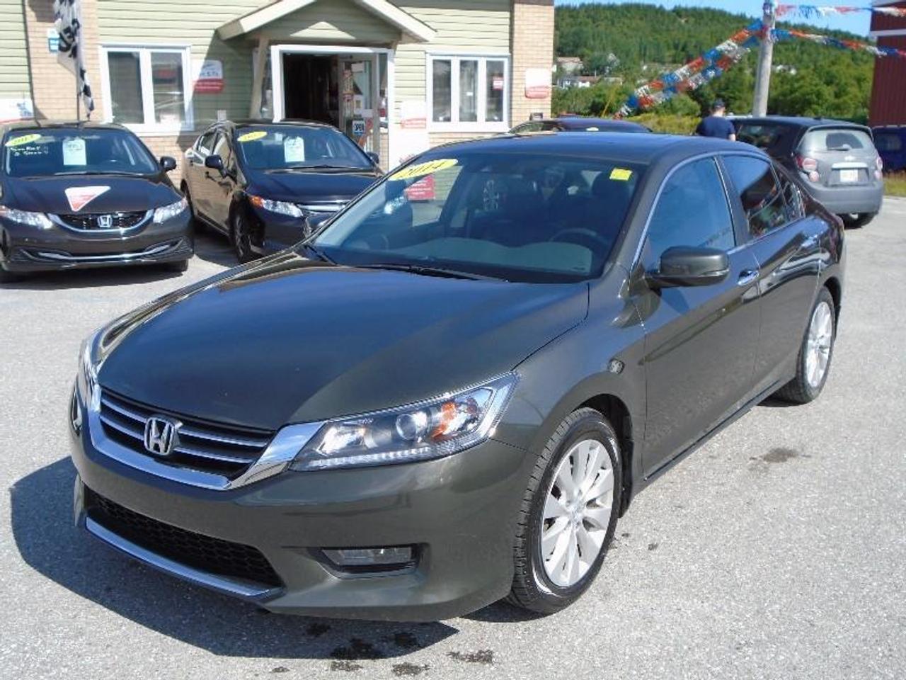 LOCATED AT
<a href=http://http://www.fairwayhonda.com rel=external>Fairway Honda</a>
30 Confederation Drive
Corner Brook  A2H-6T2
(709) 634-8881
1 (877) 373-5681

THE  2014 HONDA ACCORD EX-L IS A BEAUTIFUL CAR TO DRIVE. COMES WITH LOTS OF LUXURY FEATURES SUCH AS HEATED LEATHER SEATS, POWER SUNROOF, POWER DRIVERS SEAT, BACK UP CAMERA, ALL POWER OPTIONS AND SO MUCH MORE. THIS CAR IS FULLY HONDA CERTIFIED AND HAS HONDA PLUS WARRANTY UNTIL FEB 19, 2018 OR 100,000 KMS. LIKE ALL HONDAS, THEY MUST BE DRIVEN TO BE APPRECIATED SO BOOK YOUR TEST DRIVE TODAY.

Has Extended Warranty.