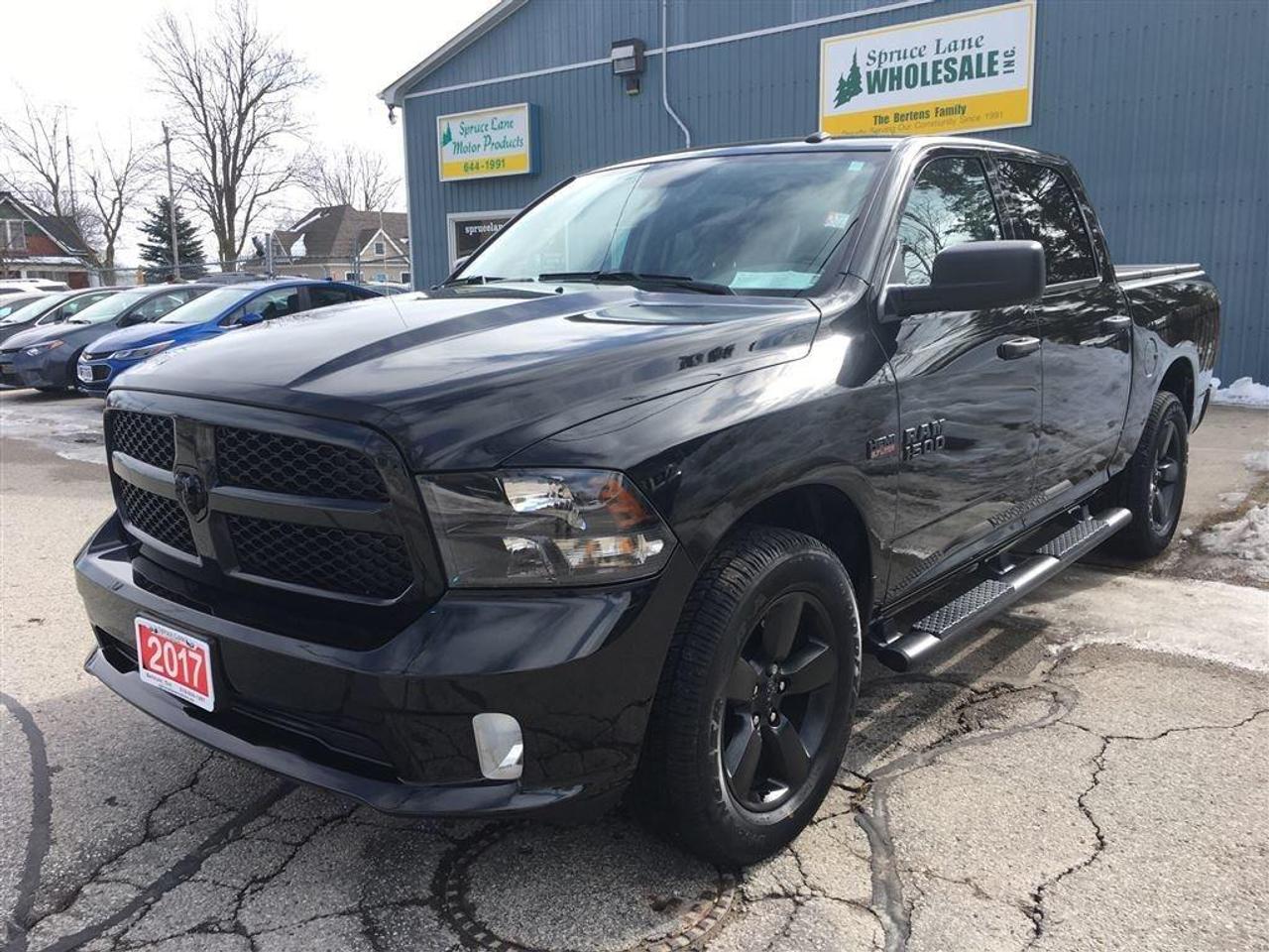 5.7L., 4X4, CREW CAB, BLACKOUT RAM EDITION, LOADED, TRAILER TOW PACKAGE, REAR CAMERA, STEP BARS, SPRAY IN LINER, HARD-FOLDING BOX COVER, 20 WHEELS, DUAL TAILPIPES, FOG LIGHTS. THE BEST DEAL IN A PROPERLY DRESSED UP TRUCK !!