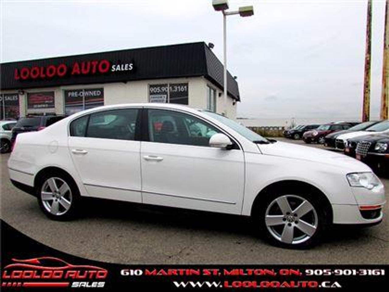Very Clean Volkswagen Passat 2.0T Trendline With Automatic Transmission, White on Black Leather Interior. Loaded with: Power Windows, Locks, Mirrors, CD, AC, Alloys, Buckets Leather Heated Seats, Keyless, ALL THE POWER OPTIONS!! Vehicle Comes With: Safety Certification, 2 Year/ Unlimited KM, $1000 per claim, Power Train (Engine/ Transmission) Seals & Gaskets Warranty, and Car Proof Report ALL INCLUDED!! At no extra cost to you!! LooLoo Auto Sales, Milton, ON. Please call for further details. 905.901.3161 ALL TRADE INS ARE WELCOMED!!