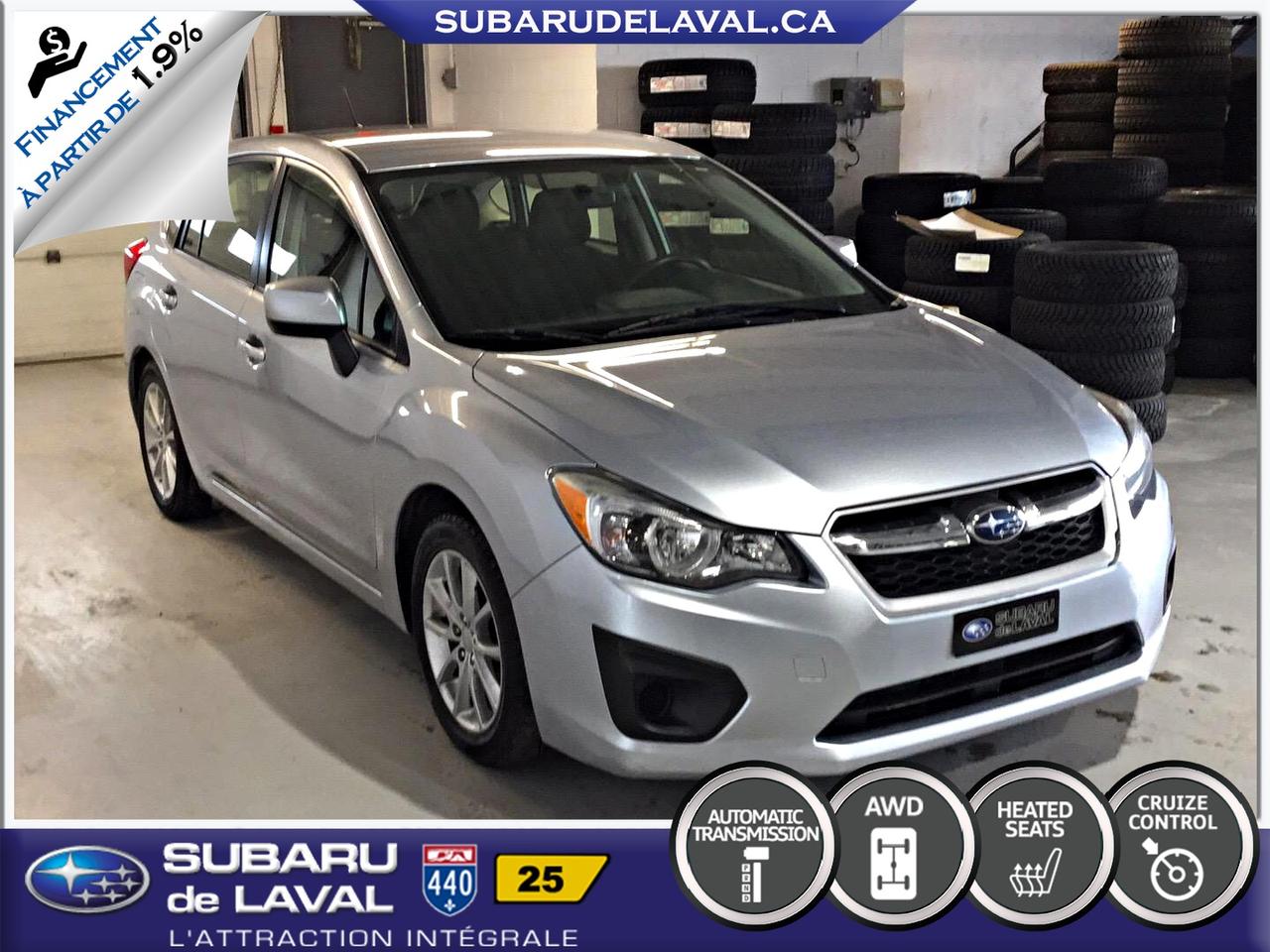 <a href=https://www.subarudelaval.ca/occasion/Subaru-Impreza-2014.html>https://www.subarudelaval.ca/occasion/Subaru-Impreza-2014.html</a>

Sièges avant chauffants, Phares automatiques, Miroirs électriques, Volant télescopique inclinable avec commandes de régulateur de vitesse intégrées, Bluetooth (mains libres), Vitres électriques, Jantes de 16 pouces et plus encore !!