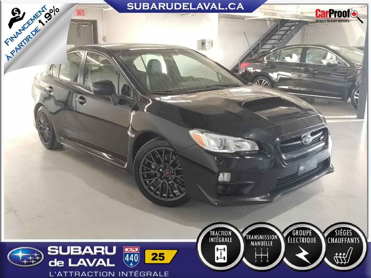 <a href=https://www.subarudelaval.ca/occasion/Subaru-Impreza_WRX_STI-2015.html>https://www.subarudelaval.ca/occasion/Subaru-Impreza_WRX_STI-2015.html</a>

305 chevaux de puissance et 290 lb-pi de couple, Transmission manuelle à 6 rapports, Transmission manuelle à 6 rapports, Sièges avant chauffants, Caméra de recul, Bluetooth (mains libres), Jantes de 18 pouces et plus encore !!