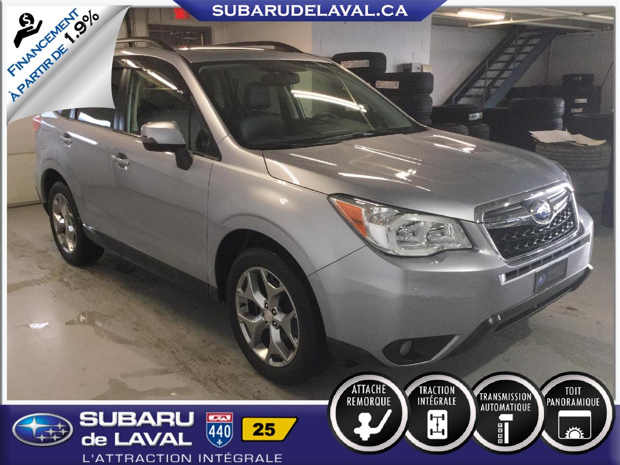 <a href=https://www.subarudelaval.ca/occasion/Subaru-Forester-2015.html>https://www.subarudelaval.ca/occasion/Subaru-Forester-2015.html</a>

Caméra de recul, Système de navigation GPS, Sièges en cuir, X-mode, Toit ouvrant panoramique, Sièges avant chauffants, Système de son Harman Kardon, Contrôle de la température automatique à deux zones, Hayon à commande électrique, Bluetooth (mains libres), et plus encore !!