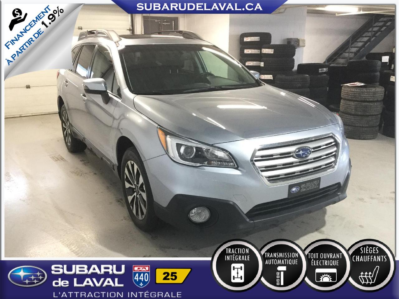 <a href=https://www.subarudelaval.ca/occasion/Subaru-Outback-2015.html>https://www.subarudelaval.ca/occasion/Subaru-Outback-2015.html</a>

Système de navigation GPS, Sièges en cuir, Toit ouvrant électrique, Sièges avant chauffants, Contrôle de la température automatique à deux zones, Phares automatiques, Bluetooth (mains libres), Caméra de recul et plus encore !!