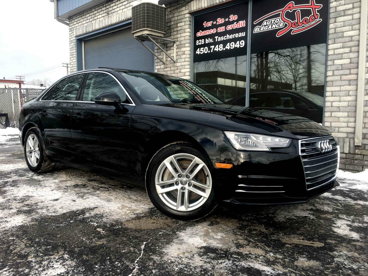 <a href=https://www.autoaubaine.com/Audi-A4-c6982663.html>https://www.autoaubaine.com/Audi-A4-c6982663.html</a>

2017 AUDI A4 2.0 TFSI QUATTRO KOMFORT PACKAGE A LETAT NEUF!!!! NOIR/NOIR, JAMAIS ACCIDENTE, INTERIEUR CUIR, TOIT OUVRANT ELECTRIQUE, SIEGES ELECTRIQUES ET CHAUFFANTS, JANTES ALUMINIUM, 45002KM, TRACTION INTEGRALE,  4 PORTES, 5 PASSAGERS, TECHNOLOGIE BLUETOOTH ET PLUS...A  VOIR!!!!!  BALANCE DE GARANTIE AUDI CANADA ET INSPECTION INCLUSES, POSSIBILITE DAJOUTER UNE GARANTIE PROLONGEE DE 5 ANS OU 200000KM ,FINANCEMENT BANCAIRE MAISON 1E 2E 3E CHANCE DE CREDIT DISPONIBLE, AUCUN CAS DE CREDIT REFUSE,  www.autoeleganceselect.ca ou www.autoeleganceselect.com , 
autoeleganceselect@hotmail.com , bureau 
:(450)748-4949, Sans frais :1-(877)302-1684,  cell :(514)573-7344 , fax 
:(450)748-1213 au 828 Boul Taschereau 
longueuil Québec J4K 5B6