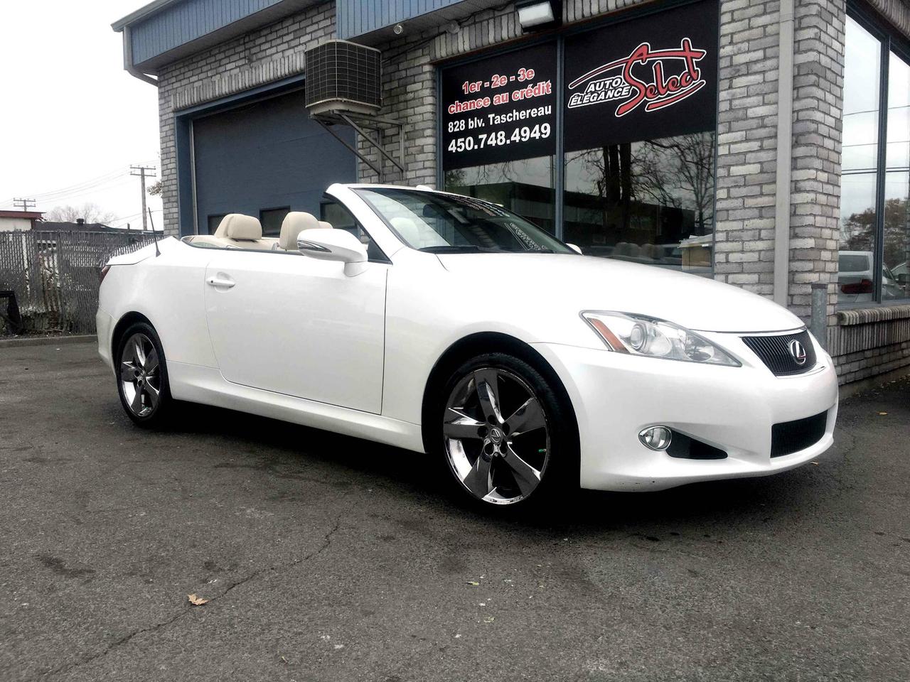 <a href=https://www.autoaubaine.com/Lexus-IS 350-c6961941.html>https://www.autoaubaine.com/Lexus-IS 350-c6961941.html</a>

2010 LEXUS IS350C W/GPS CONVERTIBLE A LETAT NEUF!!!! ***TRES RARE*** BLANC PERLE/BEIGE, JAMAIS ACCIDENTE, RAPPORT CARPROOF EN MAIN, 98000KM, INTERIEUR CUIR, SIEGES CHAUFFANTS OU CLIMATISE, SIEGES ELECTRIQUES AVEC FONCTION MEMOIRE, SYSTEME DE NAVIGATION, CAMERAS DE RECULE ET PLUS....A  VOIR!!!!GARANTIE ET INSPECTION INCLUSES, POSSIBILITE DAJOUTER UNE GARANTIE PROLONGEE DE 5 ANS OU 200000KM , FINANCEMENT BANCAIRE MAISON 1E 2E 3E CHANCE DE CREDIT DISPONIBLE, AUCUN CAS DE CREDIT REFUSE,  www.autoeleganceselect.ca ou www.autoeleganceselect.com , 
autoeleganceselect@hotmail.com , bureau 
:(450)748-4949, Sans frais :1-(877)302-1684,  cell :(514)573-7344 , fax 
:(450)748-1213 au 828 Boul Taschereau 
longueuil Québec J4K 5B6