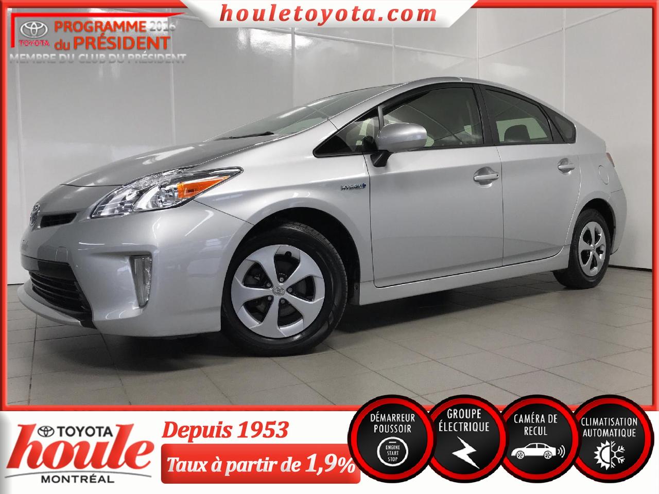 <a href=https://www.houletoyota.com/occasion/Toyota-Prius-2015.html>https://www.houletoyota.com/occasion/Toyota-Prius-2015.html</a>

Moteur 4 cylindres 1.8L
Transmission automatique CVT 

Équipée de freins ABS, démarrage à bouton-poussoir, système smart key, régulateur de vitesse, moniteur Eco drive, portes, fenêtres et miroirs électriques, lecteur CD et MP3, prise auxiliaire, port USB, technologie Bluetooth intégrée, 6 haut-parleurs, écran tactile 6,1 po, commandes au volant, air climatisée, caméra de recul, moquette de compartiment de charge, cache-bagage dans le coffre.

Cette Prius 2015 a été conduite par un seul propriétaire, a toujours été entretenue au concessionnaire Toyota dorigine et na jamais été accidentée, Carproof à lappuis.  Dailleurs, avec 76,833 km au compteur, ce bolide est toujours garanti par le fabriquant.

Avec une consommation dessence de 4,6L/100km en ville et 4,9L/100km sur lautoroute, cette petite voiture est très économique. Cette Prius 2015 est lidéal si vous cherchez un véhicule fiable et sécuritaire. Elle est équipée pour votre confort et votre bien être, elle est en excellente condition et vous la garderez longtemps.


*Taxes en sus

Véhicule inspecté en 160 points selon les normes de Toyota Canada. Spécialiste en 1ère, 2e et 3e chance au crédit directement sur place. Approbation simple et rapide. Carproof fourni pour chaque véhicule. Houle Toyota, la transparence garantie. Nous sommes situés à proximité de Montréal, Laval, Rive-Nord, Rive-Sud, lEstrie et les Laurentides.

Nous vendons des véhicules de toutes les marques. Disponible en inventaire : berline, hatchback, V.U.S, tout-terrain, camion, pickup, S.U.V, AWD, 4x4, etc.