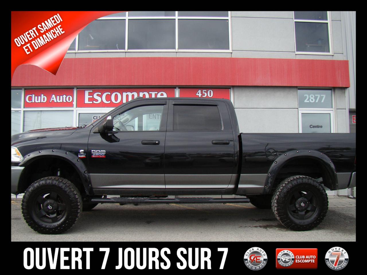 <a href=https://www.clubautoescompte.com/occasion/RAM-2500-2011.html>https://www.clubautoescompte.com/occasion/RAM-2500-2011.html</a>

RAM 2500 6.7 TURBO DIESEL CUMMINS avec un super bas kilométrage de 135241 km au compteur. Equipé d un lift kit flambant neuf + 4 Mags neufs + 4 Pneus neufs.....Tout équipé avec système d exaust performant tout neuf également. La liste déquipements et options étant trop longue à énumérer.......svp...vous référez à longlet***OPTIONS*** pour consulter toutes les options de ce magnifique RAM 2500 TURBO DIESEL 2011...... Voir toutes les photos ci-jointes.....

Club Auto Escompte est ouvert les SAMEDIS et DIMANCHES de 09h /15h.  Véhicules doccasion certifiés. Processus rigoureux de remise à neuf de tous nos véhicules d`occasion en inventaire. Les employés affables de chez Club Auto Escompte sont d`une transparence sans faille et vous font la promesse de vous faire vivre une expérience d`achat excitante. Venez constater par vous-même la qualité de tous nos véhicules d`occasion. Service spécialisé de 1ère et 2ème chance au crédit. Club Auto Escompte. Nous répondons aux demandes dinformations par courriel 7/7 jours/semaine.
2875, chemin Gascon Terrebonne. Qc. J7L 3X7