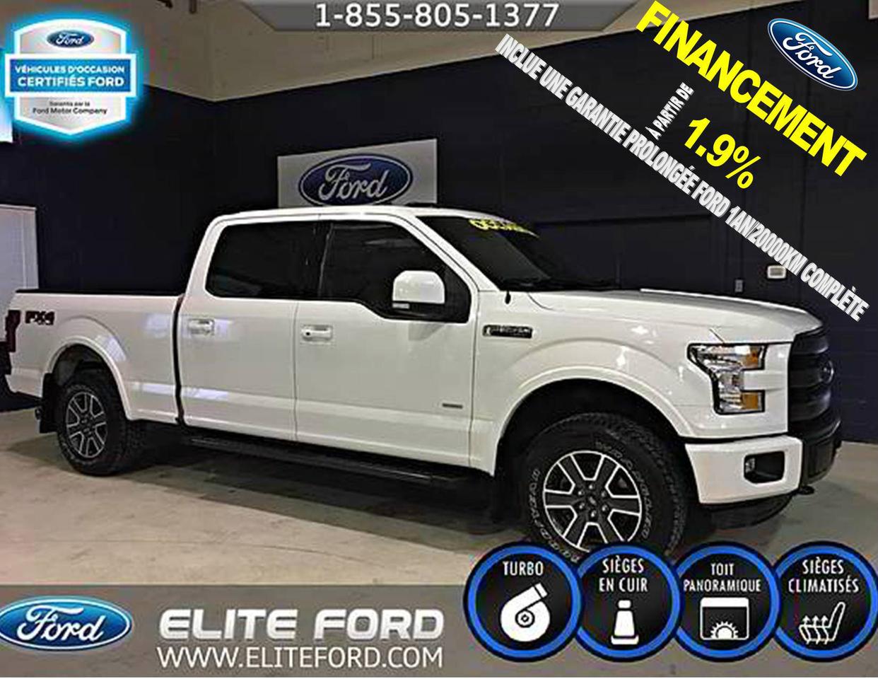 <a href=https://www.eliteford.com/occasion/Ford-F150-2015.html>https://www.eliteford.com/occasion/Ford-F150-2015.html</a>

FORD F-150 LARIAT 2015, SCREW, MOTEUR V6 3.5L ÉCOBOOST, 4X4, TRANSMISSION AUTOMATIQUE À 6 VITESSES, FX4, MARCHE-PIED, BED LINER, ATTACHE-REMORQUES, CAMÉRA DE RECUL, SYSTÈME DE DÉTECTION DANGLES MORTS, MARCHE-PIED SUR LA TAILGATE, PÉDALIER RÉGLABLE, GROUPE ÉLECTRIQUE, RÉDULATEUR DE VITESSE, ÉCRAN TACTILE MY FORD TOUCH AVEC SYSTÈME DE NAVIAGTION À COMMANDE VOCALE, TOIT OUVRANT PANORAMIQUE VISTA, SIÈGES EN CUIR À RÉGLAGE ÉLECTRIQUE CHAUFFANTS ET VENTILÉ.  ÉLITE FORD DISPOSE d UN VASTE GAMME DE VOITURES, DE CAMIONS ET DE VUS d OCCASION, NOUS COMPTONS PLUS DE 70 VÉHICULES À NOTRE INVENTAIRE. LIVRAISON RAPIDE, FINANCEMENT DISPONIBLE, NOTRE CONCESSION EST FACILE D ACCÈS POUR LES GENS DE SAINT-JÉROME, SAINTE-AGATHE, LACHUTE, BLANVILLE, SAINTE-THÉRÈSE ET LAVAL. ÉLITE FORD VOUS GARANTIE UN SERVICE ADAPTÉ À VOS BESOINS ET DES REPRÉSENTANTS SANS PRESSION. TOUT NOS VÉHICULE ON ÉTÉ INSPECTÉ ET SONT VENDUS AVEC UNE GARANTIE DU MANUFACTURIER ET UNE PROLONGATION EST TOUJOURS DISPONIBLE. NOUS VOUS GARANTISSONS LE MEILLEUR PRIX POUR VOTRE VÉHICULE D ÉCHANGE. 
* Certaines conditions s appliquent détail en succursale.