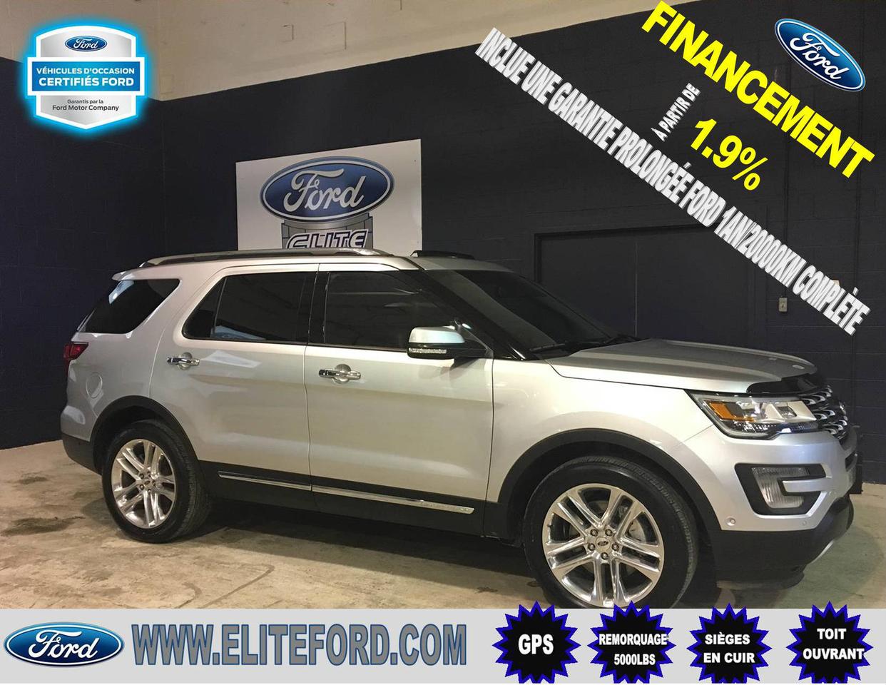<a href=https://www.eliteford.com/occasion/Ford-Explorer-2017.html>https://www.eliteford.com/occasion/Ford-Explorer-2017.html</a>

FORD EXPLORER LIMITED 2017, MOTEUR V6 3.5L, TRANSMISSION AUTOMATIQUE À 6 VITESSES, AWD, MAGS DE 20 POUCES, SIÈGES AVANT MASSANT, PORTE BAGAGE SUR LE TOIT, SYSTÈME DE STATIONNEMENT AUTOMATIQUE,  SYSTÈME DE DÉTECTION DANGLE MORT, 7 PASSAGERS, CEINTURES ARRIÈRE GONFLABLE, ATTACHE REMORQUE AVEC CAPACITÉ DE REMORQUAGE DE 5000 LBS, CAMÉRA DE RECUL ET CAMÉRA DE STATIONNEMENT AVANT AVEC JET NETTOYANT, SIÈGES EN CUIR, SIÈGES AVANT À RÉGLAGE ÉLECTRIQUE CHAUFFANTS ET VENTILÉS, SIÈGES ARRIÈRE CHAUFFANTS, SYSTÈME DE CLIMATISATION THERMOSTATIQUE, SYSTÈME DE MÉMOIRE DU SIÈGE CONDUCTEUR, PÉDALIER RÉGLABLE, ÉCRAN TACTILE MY FORD TOUCH AVEC SYSTÈME DE NAVIGATION À COMMANDE VOCALE, TOIT OUVRANT PANORAMIQUE VISTA, RÉGULATEUR DE VITESSE, BLUETOOTH SYNC. *FINANCEMENT À PARTIR DE 1.9%*, PROGRAMME VÉHICULE D OCCASION CERTIFIÉ DISPONIBLE.   ÉLITE FORD DISPOSE d UN VASTE GAMME DE VOITURES, DE CAMIONS ET DE VUS d OCCASION, NOUS COMPTONS PLUS DE 70 VÉHICULES À NOTRE INVENTAIRE. LIVRAISON RAPIDE, FINANCEMENT DISPONIBLE, NOTRE CONCESSION EST FACILE d ACCÈS POUR LES GENS DE SAINT-JÉROME, SAINTE-AGATHE, LACHUTE, BLANVILLE, SAINTE-THÉRÈSE ET LAVAL. ÉLITE FORD VOUS GARANTIE UN SERVICE ADAPTÉ À VOS BESOINS ET DES REPRÉSENTANTS SANS PRESSION. TOUT NOS VÉHICULE ON ÉTÉ INSPECTÉ ET SONT VENDUS AVEC UNE GARANTIE DU MANUFACTURIER ET UNE PROLONGATION EST TOUJOURS DISPONIBLE. NOUS VOUS GARANTISSONS LE MEILLEUR PRIX POUR VOTRE VÉHICULE d ÉCHANGE. 
* Certaines conditions s appliquent détail en succursale.