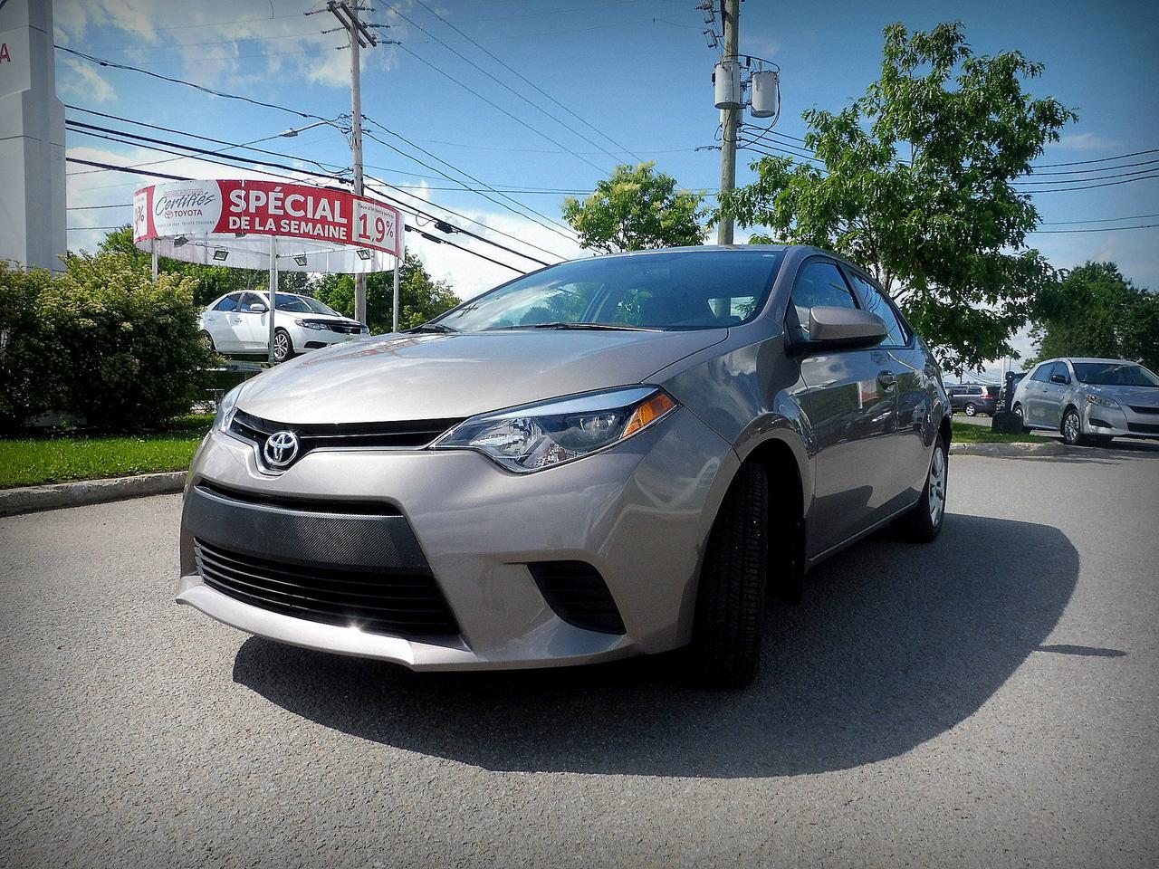 <a href=https://www.straymondtoyota.com/occasion/Toyota-Corolla-2014.html>https://www.straymondtoyota.com/occasion/Toyota-Corolla-2014.html</a>

À voir, bas kilométrage, 41466km, toujours bien entretenu, air climatisé, tout équipé, radio bluetooth, commandes au volant.

Balance de garantie du manufacturier, véhicule certifié et inspecté en 160 points, remise à neuf complète

Saint-Raymond Toyota est un concessionnaire de voitures neuves et de véhicules doccasion depuis 1970 dans la ville de lautomobile, ouvert tous les samedis de 9h à 15h. 
Toutes nos voitures usagées sont inspectées, reconditionnées et passées au peigne fin dans notre atelier desthétique automobile La touche Toyota.

Un service après vente et un département de pièces, recommandé CAA disponible pour vous servir du lundi au vendredi de 8h à 17h, mardi et mercredi de 8h à 20h. Ouvert les samedis de  8h à midi pour les mois mars, avril, mai, septembre, octobre et novembre. 
Des frais dadministration peuvent être chargés jusquà concurrence de 299.$, pour transfert dimmatriculation, cadeau et plein dessence.

Concessionnaire Toyota et multimarques. Plus de 150 véhicules doccasion en inventaire.

Financement disponible sur place, 2ème chance au crédit et 3ème chance au crédit à des taux dintérêt négocié pour vous des plus avantageux.