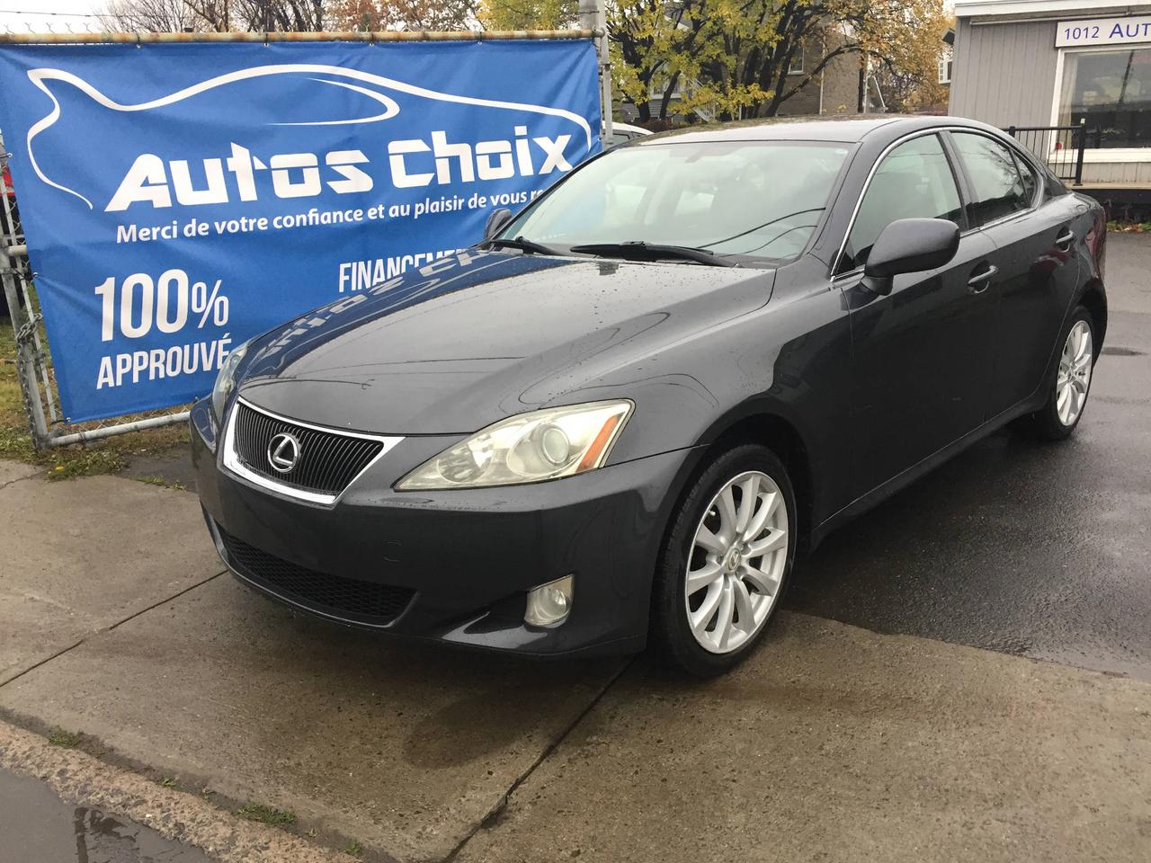 <a href=https://www.autoaubaine.com/Lexus-IS 250-c6952660.html>https://www.autoaubaine.com/Lexus-IS 250-c6952660.html</a>

LEXUS IS 250 AWD BASE 2007 AUTOMATIQUE DE COULEUR CHARBON AVEC 132,141 KM (CERTIFIÉ) TOUT ÉQUIPÉ 

**FINANCEMENT 100% APPROUVÉ**

AIR CLIMATISE
VITRES ELECTRIQUES
PORTES ELECTRIQUES
MIROIRS ELECTRIQUES
SIEGES ELECTRIQUES
COMMANDE AUDIO AU VOLANT
REGULATEUR DE VITESSE (CRUISE CONTROL)
MIROIRS CHAUFFANTS
ORDINATEUR DE BORD
DEVERROUILLAGE A DISTANCE
PHARES ANTIBROUILLARD
VITRES TEINTES
ANTIDERAPAGE
4X4 / 4WD / AWD
JANTES EN ALLIAGE (MAGS)
LECTEUR CD
PRISE AUXILIAIRE
FREINS ABS

++++ AUTOS CHOIX ++++ 

**** MEMBRE DE LAMVOQ **** 

FINANCEMENT SUR PLACE 1 2 3 4 CHANCES AU CRÉDIT 
APPROBATION EN 20 MINUTES SUR PLACE OU SUR INTERNET 
TAUX DACCEPTATION DE 100 % 
FINANCEMENT MAISON 


OUVERT 7 JOURS 


NOUS REMETTONS SUR DEMANDE UN CARPROOF LORS DE LACHAT DUN VÉHICULE DE 3995$ ET PLUS 

NOUS ACHETONS ET PRENONS TOUS LES ÉCHANGES 

**LIVRAISON ET EXPORTATION DISPONIBLE PARTOUT AU CANADA ** 
GRATUIT DANS LES ENVIRONS DE LILE DE MONTRÉAL (AVEC FRAIS POUR LEXTERIEUR DE MONTREAL) 

NOUS ACCEPTONS INTERAC-VISA-MASTERCARD 


1-888-313-0496 (SANS FRAIS) 

960 ET 1012 BOULEVARD TASCHEREAU, LONGUEUIL, J4K 2X3 


***VISITER NOTRE SITE INTERNET ET NOTRE PAGE FACEBOOK*** 
***AFIN DAVOIR ACCÈS À TOUT NOTRE INVENTAIRE AINSI QUÀ NOS PROMOTIONS*** 

+ (version mobile pour iphone/android disponible) + 
www.autoschoix.ca 
www.facebook.com/autoschoix 

*Bien que nous nous efforcions autant que possible dassurer lexactitude de ces données, nous ne sommes pas responsables de toute erreur ou omission contenue dans cette page.