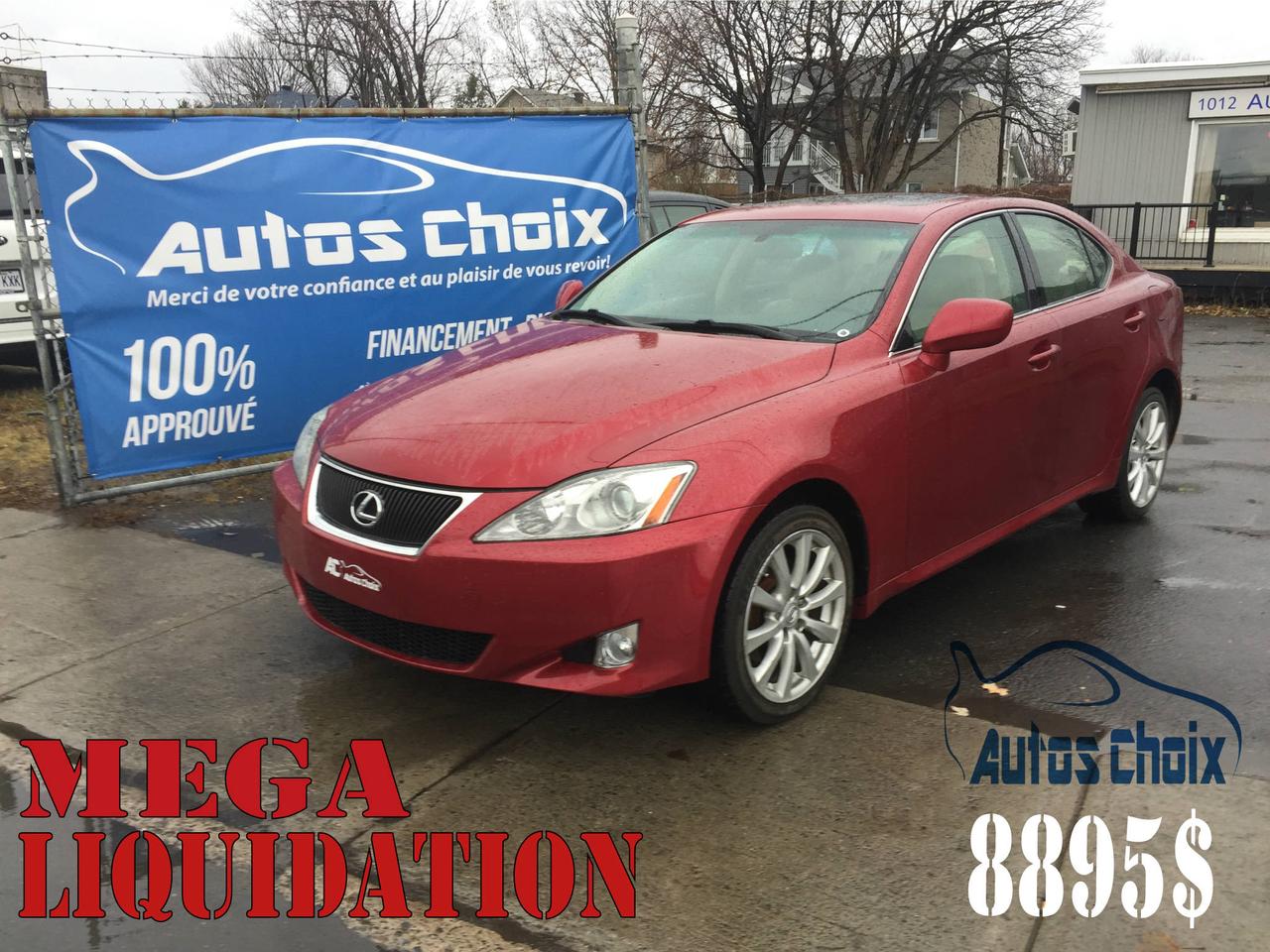 <a href=https://www.autoaubaine.com/Lexus-IS 250-c6899408.html>https://www.autoaubaine.com/Lexus-IS 250-c6899408.html</a>

**MEGA LIQUIDATION**

LEXUS IS250 AWD 2008 AUTOMATIQUE DE COULEUR BOURGOGNE AVEC 140,082 KM (CERTIFIÉ) TOUT ÉQUIPÉ FINANCEMENT A PARTIR DE $ PAR SEMAINE
AIR CLIMATISE
VITRES ELECTRIQUES
PORTES ELECTRIQUES
MIROIRS ELECTRIQUES
SIÈGES ÉLECTRIQUES
CUIR
TOIT OUVRANT
COMMANDE AUDIO AU VOLANT
REGULATEUR DE VITESSE (CRUISE CONTROL)
SIEGES CHAUFFANTS
DEVERROUILLAGE A DISTANCE
PHARES ANTIBROUILLARD
JANTES EN ALLIAGE (MAGS)
LECTEUR CD
FREINS ABS

++++ AUTOS CHOIX ++++ 

**** MEMBRE DE LAMVOQ **** 

FINANCEMENT SUR PLACE 1 2 3 4 CHANCES AU CRÉDIT 
APPROBATION EN 20 MINUTES SUR PLACE OU SUR INTERNET 
TAUX DACCEPTATION DE 100 % 
FINANCEMENT MAISON 


OUVERT 7 JOURS 


NOUS REMETTONS SUR DEMANDE UN CARPROOF LORS DE LACHAT DUN VÉHICULE DE 3995$ ET PLUS 

NOUS ACHETONS ET PRENONS TOUS LES ÉCHANGES 

**LIVRAISON ET EXPORTATION DISPONIBLE PARTOUT AU CANADA ** 
GRATUIT DANS LES ENVIRONS DE LILE DE MONTRÉAL (AVEC FRAIS POUR LEXTERIEUR DE MONTREAL) 

NOUS ACCEPTONS INTERAC-VISA-MASTERCARD 


1-888-313-0496 (SANS FRAIS) 

960 ET 1012 BOULEVARD TASCHEREAU, LONGUEUIL, J4K 2X3 


***VISITER NOTRE SITE INTERNET ET NOTRE PAGE FACEBOOK*** 
***AFIN DAVOIR ACCÈS À TOUT NOTRE INVENTAIRE AINSI QUÀ NOS PROMOTIONS*** 

+ (version mobile pour iphone/android disponible) + 
www.autoschoix.ca 
www.facebook.com/autoschoix 

*Bien que nous nous efforcions autant que possible dassurer lexactitude de ces données, nous ne sommes pas responsables de toute erreur ou omission contenue dans cette page.