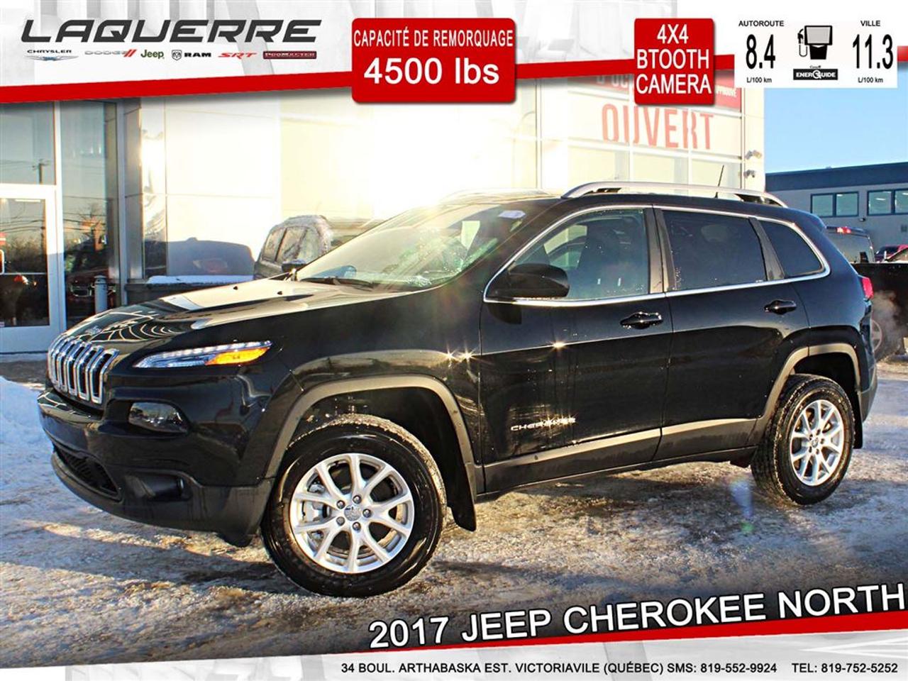 <a href=https://www.laquerrechrysler.com/occasion/Jeep-Cherokee-2017.html>https://www.laquerrechrysler.com/occasion/Jeep-Cherokee-2017.html</a>

Moteur V6 Pentastar - 4X4 -Transmission 9 vitesses (Active drive II) - Ratio de différentiel 3.51-Ens éclair 27J North - Ens.Temps Froid: Tapis protecteurs toutes saisons, pommeau de levier et volant gainé de cuir, rétroviseurs extérieurs ,sièges avants et volant chauffants, dégivreur essuie-glace avant, démarreur à distance. - Ens attelage remorque - Uconnect 8.4 po avec radio satellite (1 an) - Bluetooth - Phares antibrouillards - Caméra de recul - Accessoires non-inclus: Barrures de roues, garde-boues avant/arrière.  Prix incluant ces accessoires : 31 373$          Prix avec Financement !!! - À 40 minutes de Trois-Rivières, 1h15 de Montréal et 1h15 de Québec -    Nous achetons toutes marques de véhicule au meilleur prix garanti!!! ! Venez en concession afin de profiter dune évaluation gratuite!  Prenez rendez-vous avec pour faire lessai routier pendant que le véhicule est toujours disponible !  Plus de 50 véhicules doccasion en inventaire !  Nous offrons un financement 1ère 2ème et 3ème chance au crédit !  Optez pour un service unique où la transparence est notre priorité!