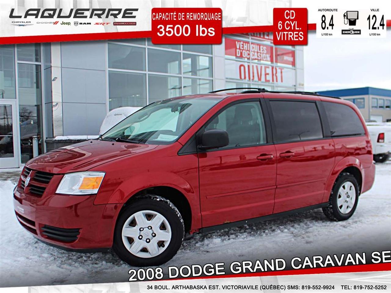 <a href=https://www.laquerrechrysler.com/occasion/Dodge-Grand_Caravan-2008.html>https://www.laquerrechrysler.com/occasion/Dodge-Grand_Caravan-2008.html</a>

PNBV: 2745 KG - Transmission automatique - Traction avant - 5 portes - Régulateur de vitesse - Servo-direction - Servo-freins - Essuie-glace intermittent - Freins ABS - Anti-démarreur - Contrôle de la stabilité - Régulateur de traction - Serrure à sécurité pour enfants - 4 haut-parleurs - Lecteur CD - Vitres électriques - Portes électriques - Siège électriques - Miroirs électriques - Chauffe moteur - Dégivreur vitre arrière - Miroirs chauffants - Tachymètre - Porte-bagage (toit) - Volant ajustable - Vitre teintées - Deux portes coulissantes - Enjoliveurs - Intérieur en tissus -    Prix avec Financement !!! - À 40 minutes de Trois-Rivières, 1h15 de Montréal et 1h15 de Québec -    Nous achetons toutes marques de véhicule au meilleur prix garanti!!! ! Venez en concession afin de profiter dune évaluation gratuite!  Prenez rendez-vous avec pour faire lessai routier pendant que le véhicule est toujours disponible !  Plus de 50 véhicules doccasion en inventaire !  Nous offrons un financement 1ère 2ème et 3ème chance au crédit !  Optez pour un service unique où la transparence est notre priorité!