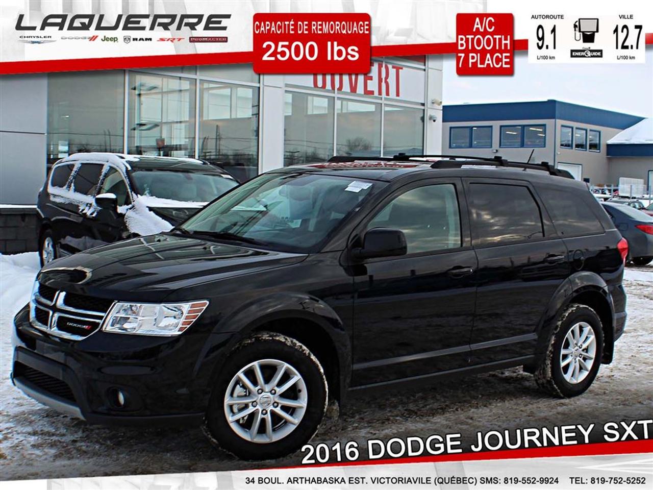 <a href=https://www.laquerrechrysler.com/occasion/Dodge-Journey-2016.html>https://www.laquerrechrysler.com/occasion/Dodge-Journey-2016.html</a>

Moteur V6 Pentastar 3.6L - Trans. automatique 4 vitesses - Vitres teintées - Groupe électrique - Miroirs électriques/chauffants - Essuie-glace automatique - Verrouillage automatique - Bluetooth - Régulateur de vitesses - Air Climatisé trizone - Entrée/Sortie et démarrage sans clé - Rétroviseur intérieur à atténuation automatique - Volant chauffants - Prises 12v/115v - Prises USB/AUX - Configuration 7 places - Antipatinage.    PRIX avec Financement!!! À 40 minutes de Trois-Rivières, 1h15 de Montréal et 1h15 de Québec.     Nous reprenons votre véhicule déchange au meilleur prix ! Venez en concession afin de profiter dune évaluation gratuite!  Nous offrons un financement 1ère 2ème et 3ème chance au crédit !  Optez pour un service unique !