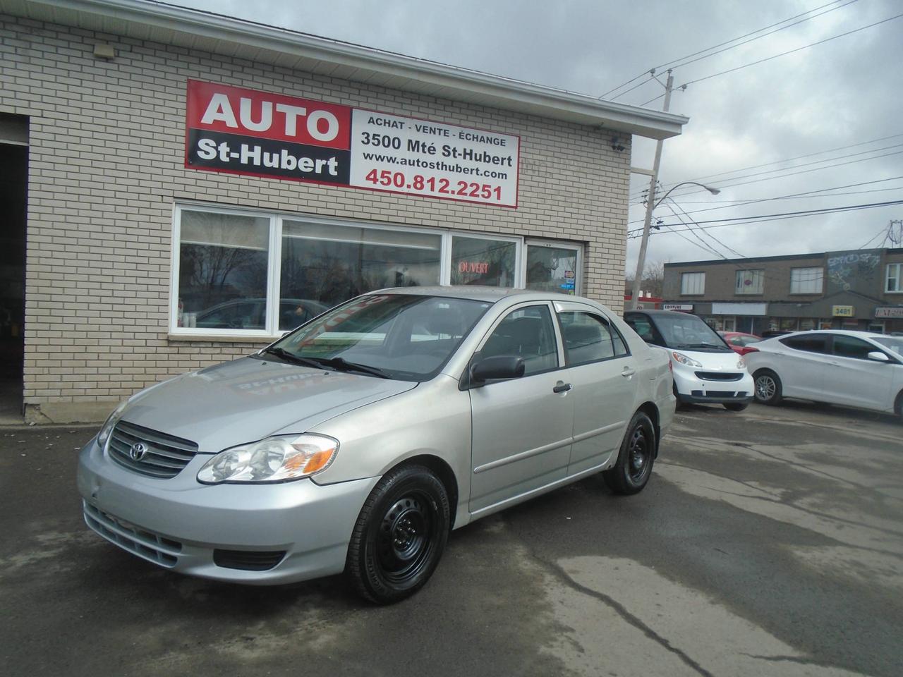<a href=https://www.autosthubert.com/occasion/Toyota-Corolla-2004.html>https://www.autosthubert.com/occasion/Toyota-Corolla-2004.html</a>

VÉHICULE SITUÉ AU 3500 MONTÉE ST-HUBERT, SAINT-HUBERT, J3Y 4J5, 450.812.2251, FINANCEMENT MAISON DISPONIBLE !!!
TOYOTA COROLLA 2004 AUTOMATIQUE 197 000 KM CERTIFIÉ MOTEUR 4 CYLINDRES 1.8 LITRES TRÈS FIABLE ET ÉCONOMIQUE, VÉHICULE TOUT ÉQUIPÉ VITRES PORTES ET MIROIRS ÉLECTRIQUE, AIR CLIMATISÉ, LECTEUR CD, SIÈGE ET VOLANT AJUSTABLE, BON PNEUS ET BIEN PLUS UNE OFFRE A NE PAS MANQUÉ !!!PROFITEZ DE NOTRE FINANCEMENT CLÉ EN MAIN AVEC UN TAUX À PARTIR DE 4.9%. FINANCEMENT MAISON DISPONIBLE APPROUVÉ A 100%, AUCUN CAS REFUSÉ! NOUS OFFRONS LES MEILLEURS PRODUITS DE FINANCEMENT, NOUS AVONS UN APPROVISIONNEMENT EXCLUSIF AUPRÈS DES CONCESSIONNAIRES ET NOUS OFFRONS LES MEILLEURS PRIX DU MARCHÉ ! OUVERT 7 JOURS SEMAINE. POSSIBILITÉ d ÉCHANGE ET PLUS ENCORE ! FINANCEMENT 1RE 2E ET 3E CHANCE AU CRÉDIT WWW.AUTOSTHUBERT.COM POUR VOIR TOUS LES VÉHICULES EN INVENTAIRE. 2 CONCESSIONNAIRES SUR LA RIVE-SUD DE MONTREAL VK 799110